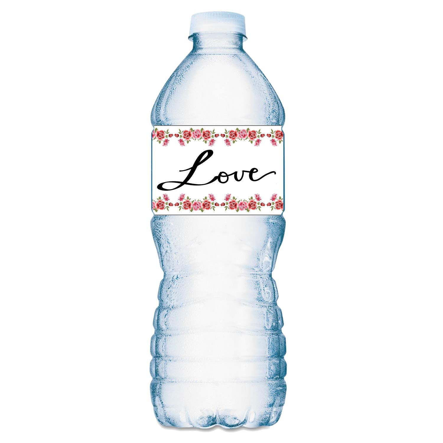25 Love Roses Flowers Wedding Water Bottle Labels, Waterproof Water Bottle Wrappers. For Weddings, Valentines, Bridal Shower, En