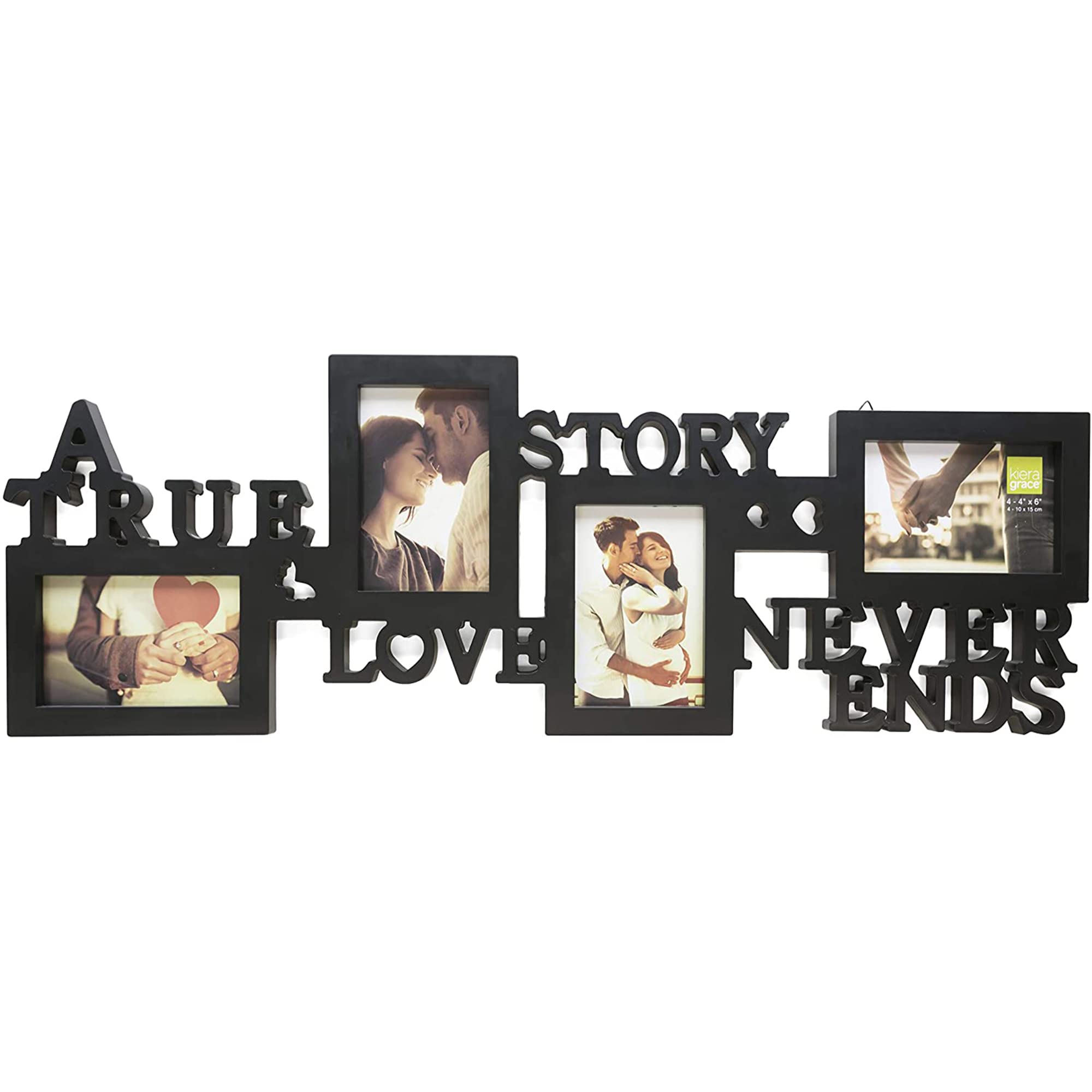Kiera Grace True Love Four-Opening Decorative Plastic Wall Collage Picture Frame for Home & Room, 30x0.75x10 to Display Four 4x6