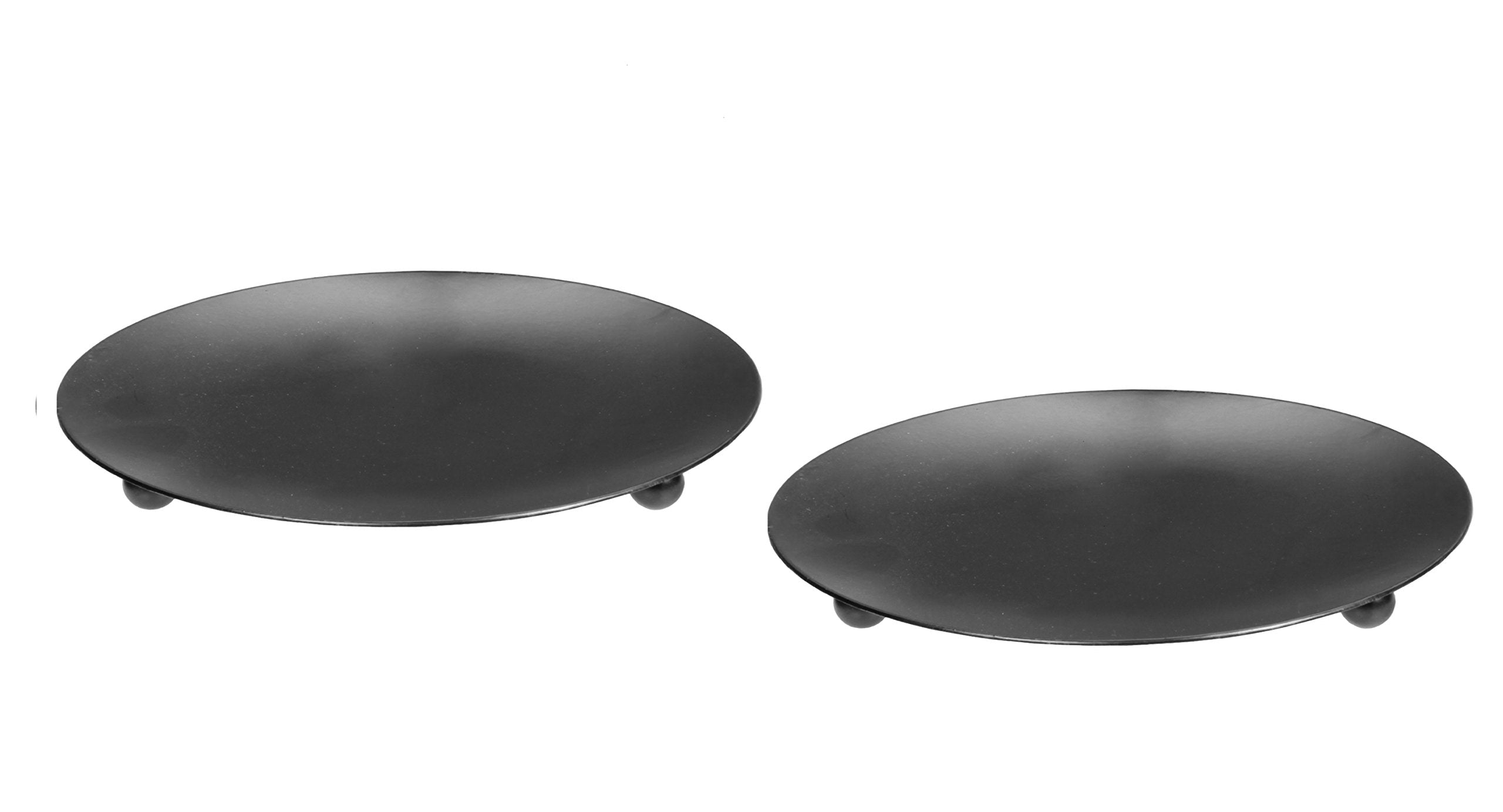 Hosley Set of 2 Black Iron Pillar Plates 7 Inch Diameter. Ideal Gift for Wedding Special Occasion and for a Candle Holder or as 