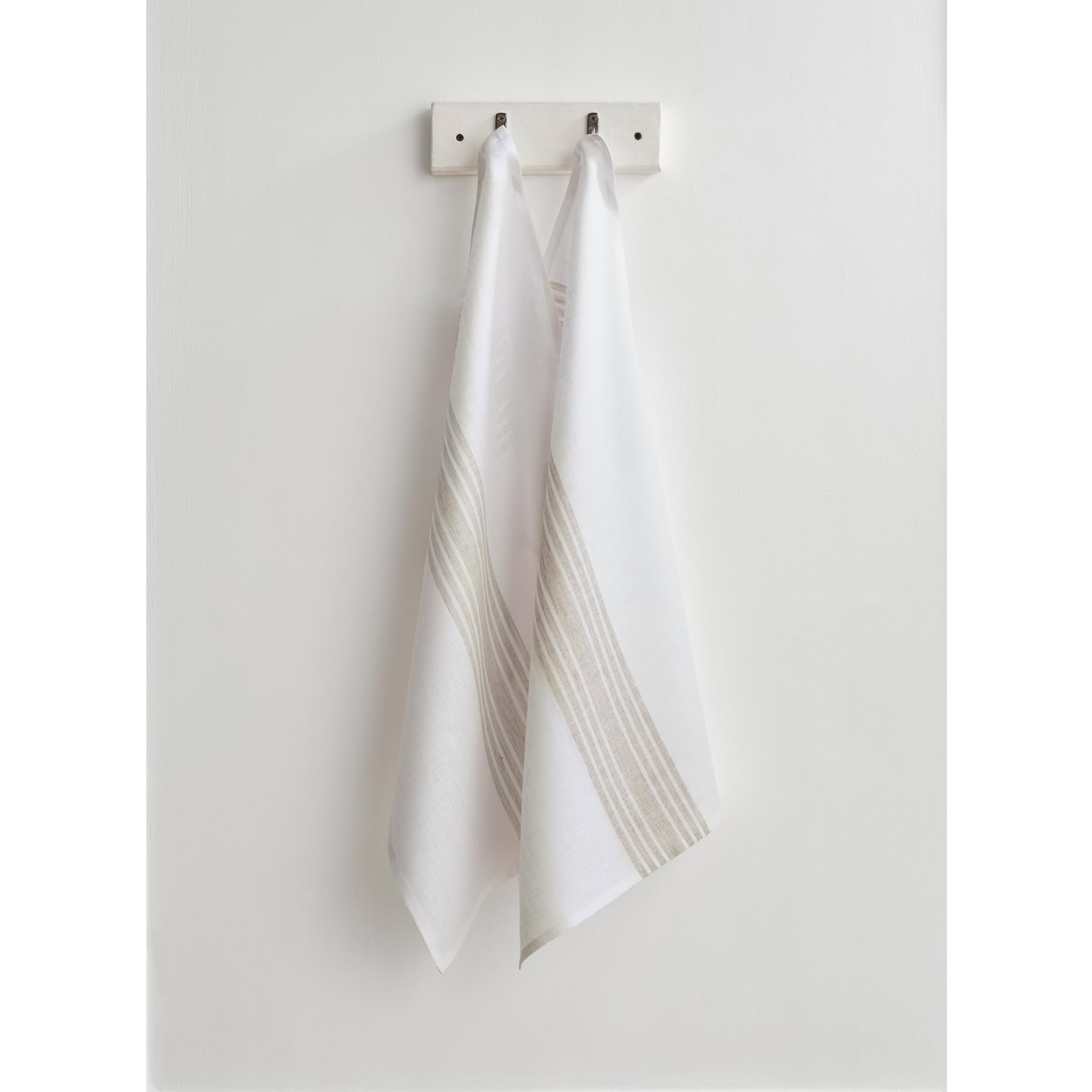 Solino Home Linen Kitchen Towels Set Of 2 - Natural And White 17 X 26 Inch - 100% Pure Linen Farmhouse Kitchen/Tea Towels- Machi