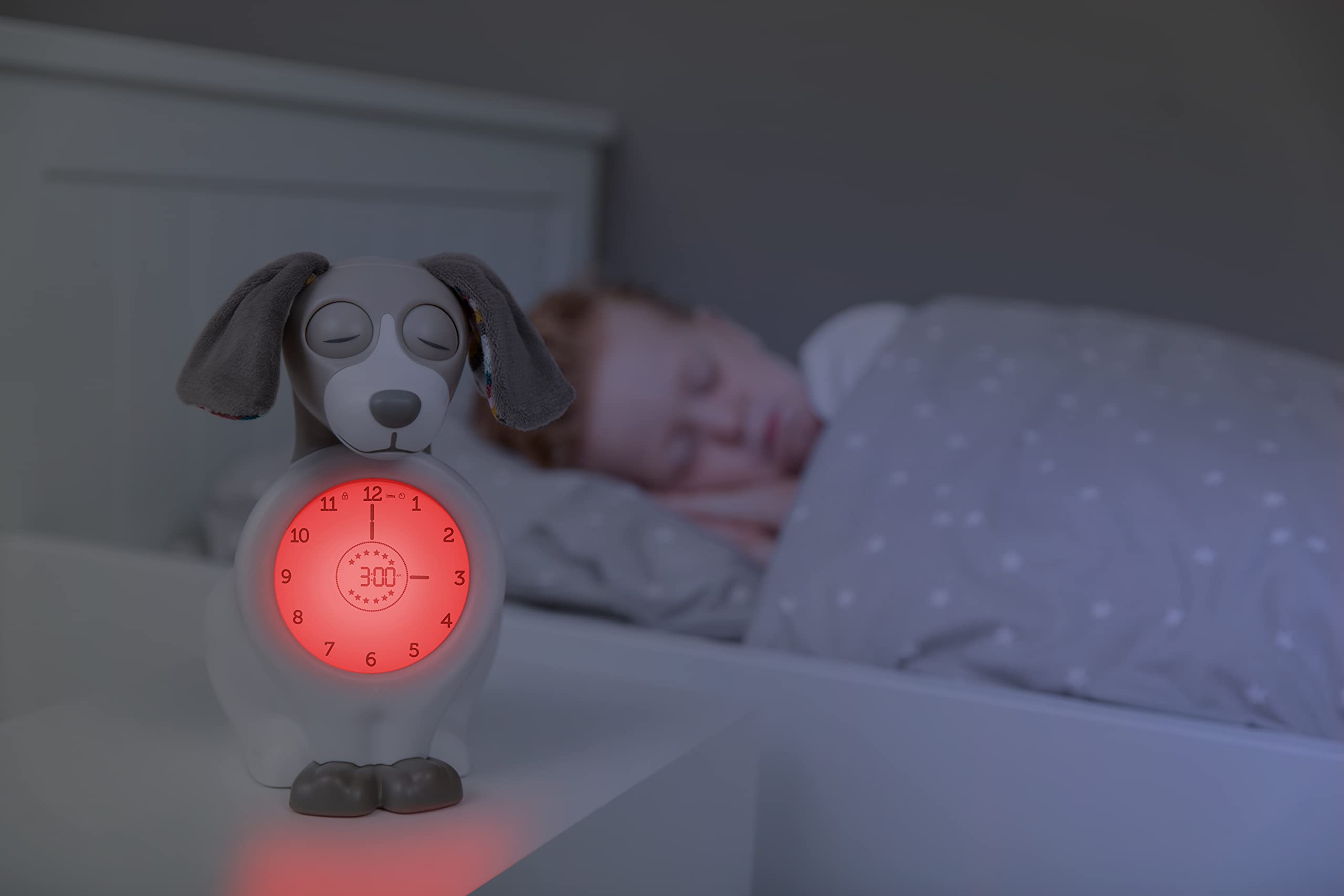 Zazu Davy The Dog - Sleep Trainer Clock & Nightlight for Kids - Light Up Alarm Clock  Helps Teach Your Child When to Wake up - Taupe