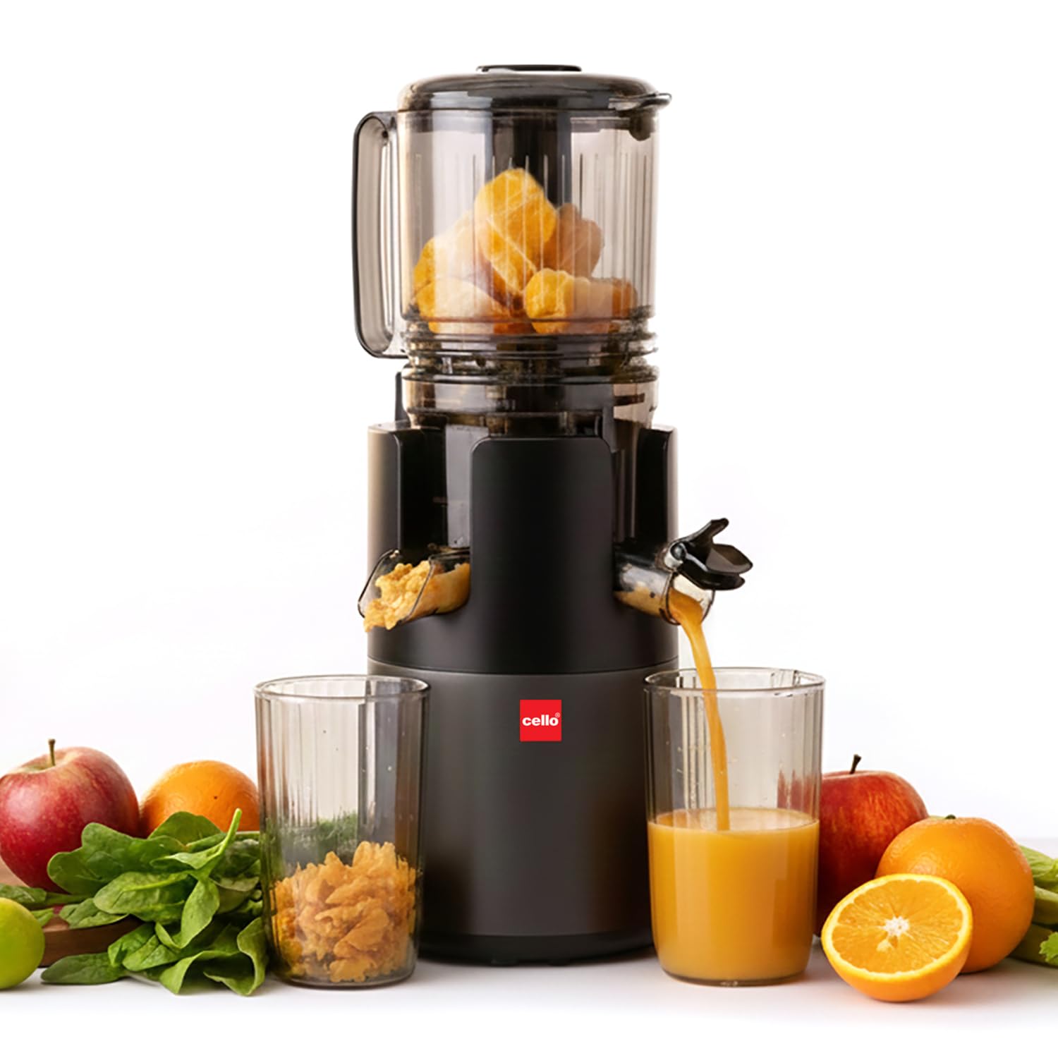 Cello Slow Juicer 300 Watts Black | Cold Press Professional Juicer, DualValve Technology | Silent Motor With Advanced Safety Fe