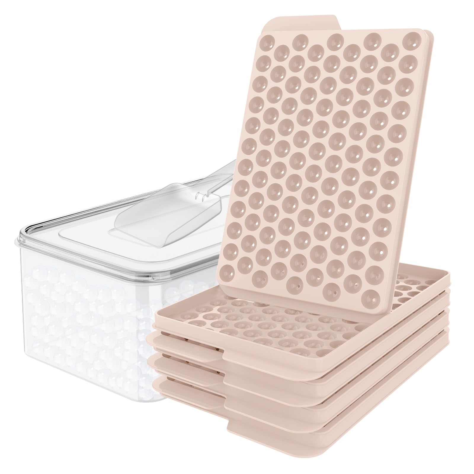 WIBIMEN Mini Ice Cube Trays  Upgraded Small Trays Easy Release  104x4 PCS Tiny Tray Crushed for Chilling Drinks Coffee Juice(4Pack Pink trays & Bin Scoop)