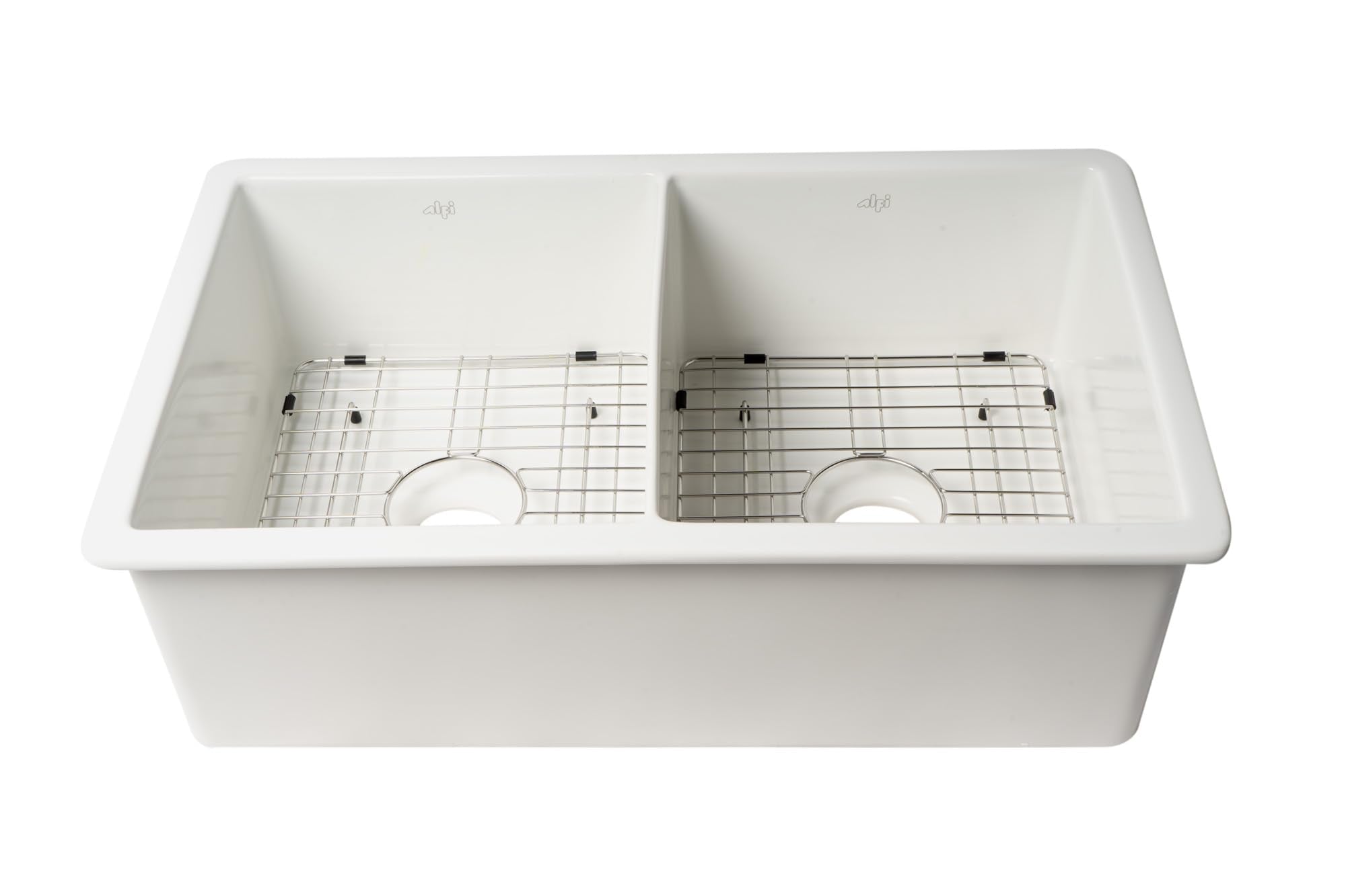Alfi Brand Abf3219Dud-W White 32'' X 19'' Double Bowl Fireclay Undermount/Drop In Fireclay Kitchen Sink