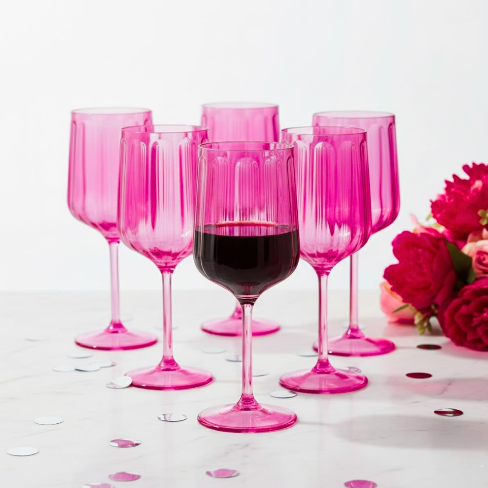 Khen Acrylic Lucia Stemmed Goblets -  Set of 6 |14oz | Coral