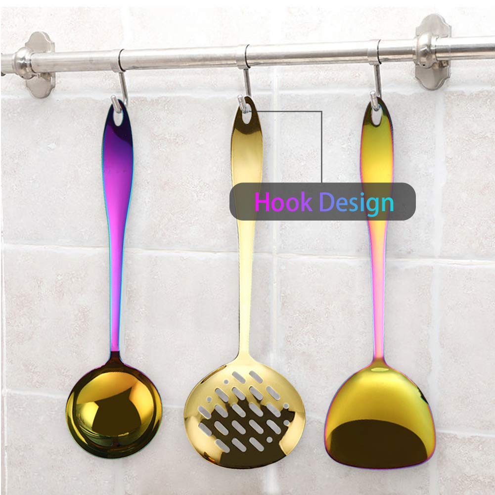 Kelendle 8 Piece Stainless Steel Kitchen Utensil Set Black Nonstick Cooking Utenisls Titanium Plated Kitchen Tools Gadgets Slott