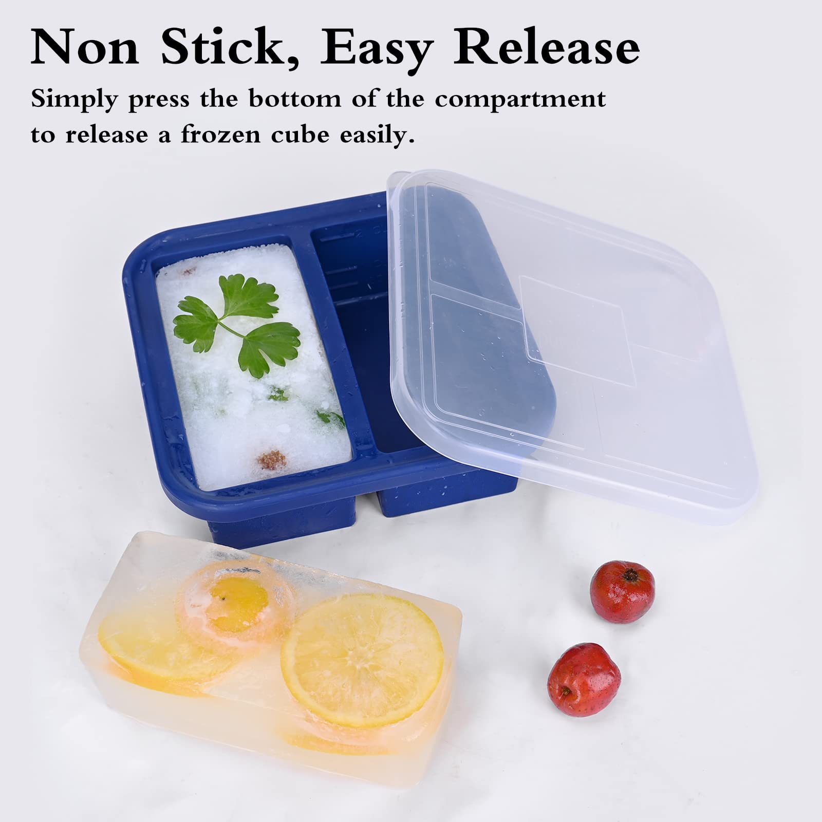 Kinggrand Kitchen 2-Cup Silicone Freezer Tray With Lid - 1 Pack - Make 2 Perfect 2-Cup Portions - Easy Release Molds For Food St