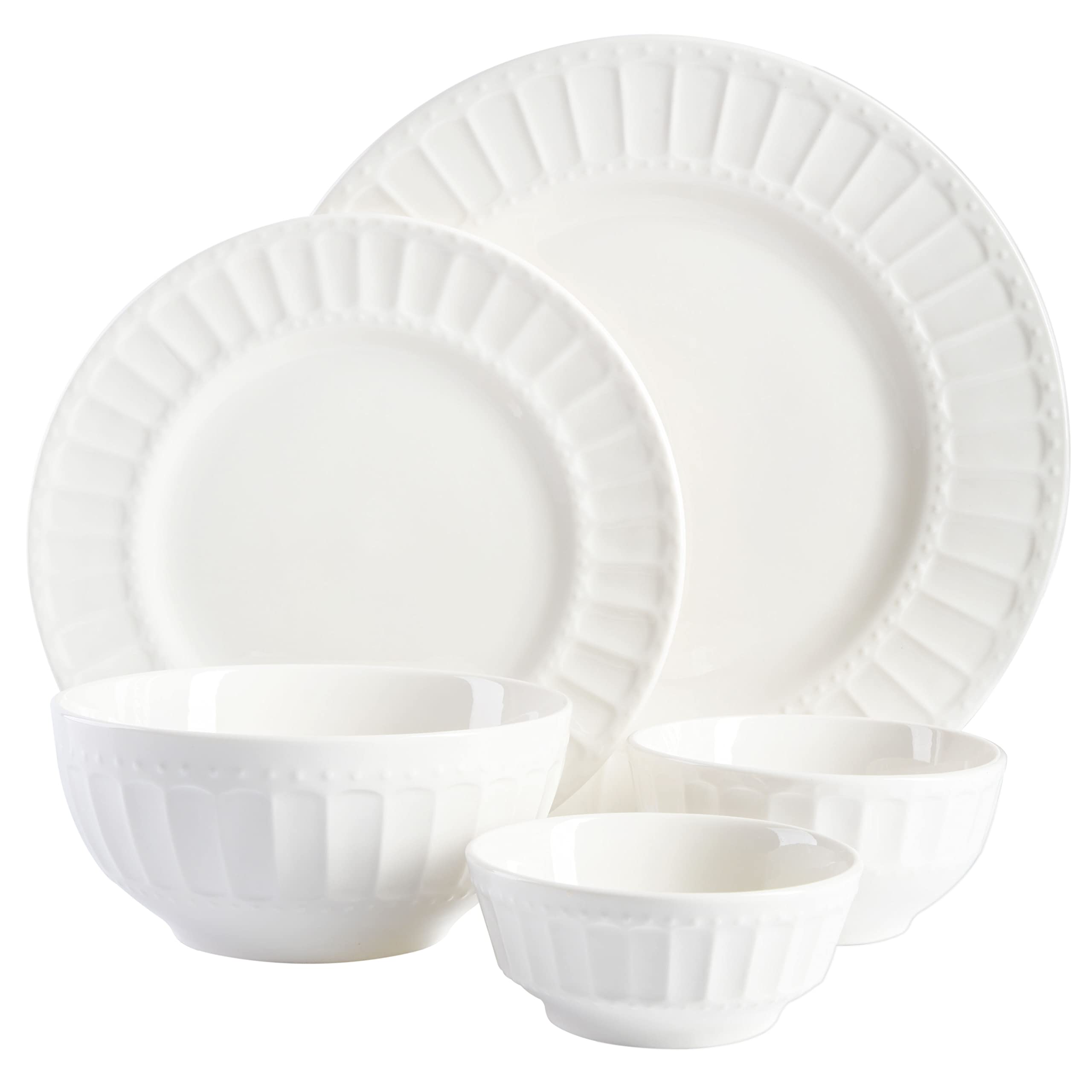 gibson Home Zen Buffet Porcelain Dinnerware Set, Service for 8 (40pcs), White (Embossed)
