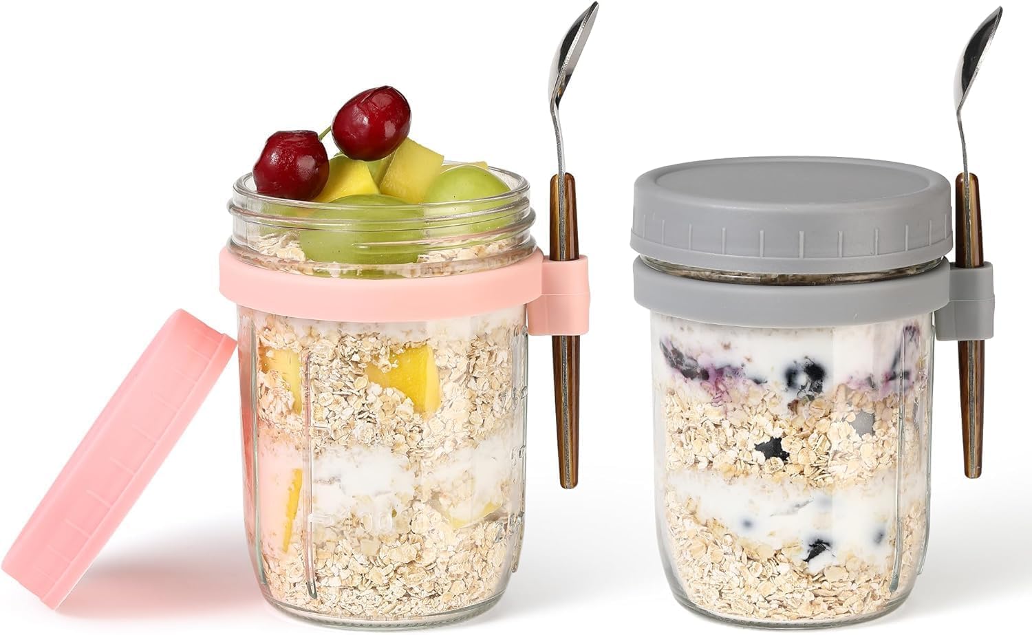 Pasvita 300 Ml Oats Container With Lids And Spoon Set Of 1 Pc Glass Mason Jars For Overnight Oats Leak Proof Container With Meas