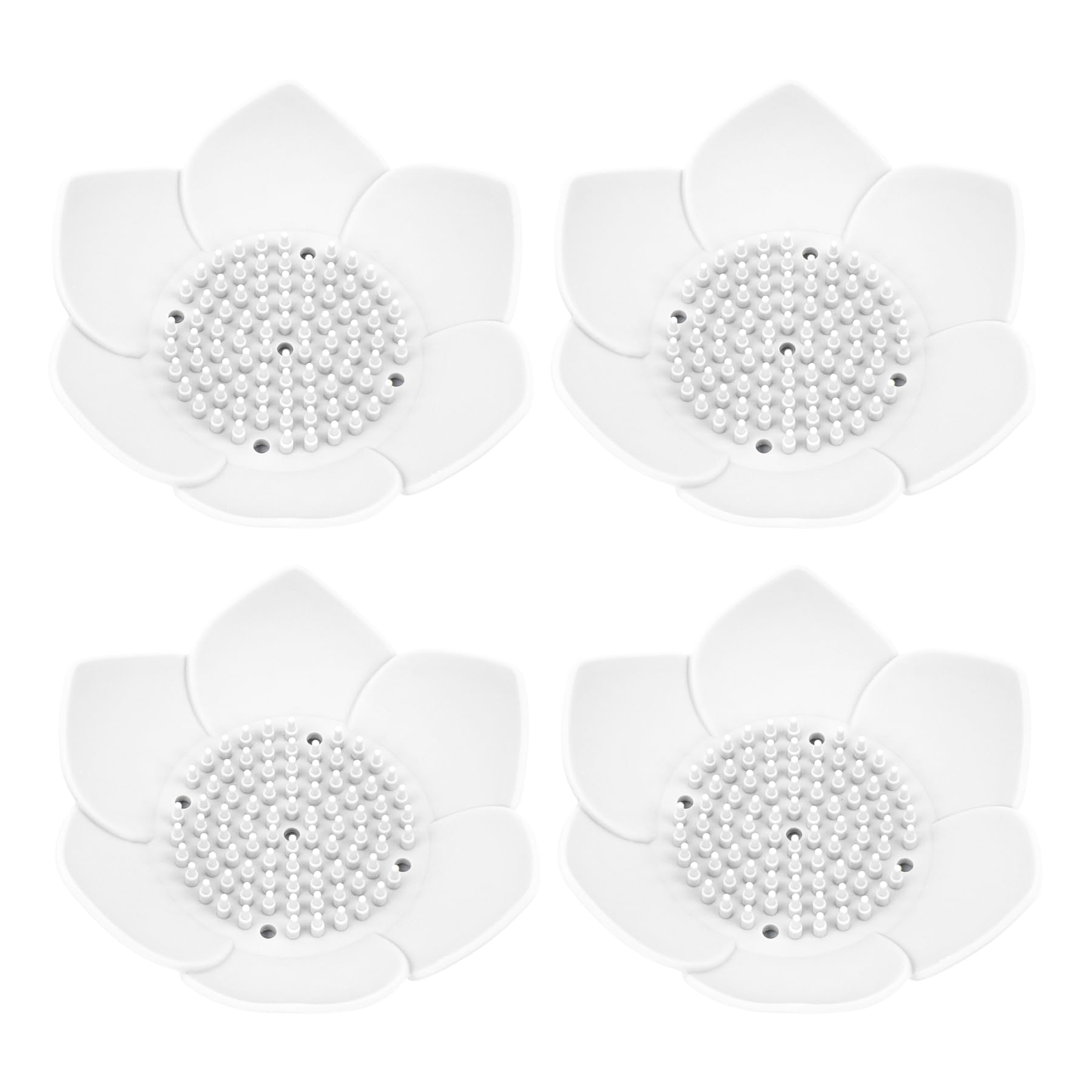 Framendino, 4 Pack White Floral Silicone Soap Dishes Lotus Shaped Design Self-Draining Sponge Bar Soap Holder For Shower Bathroo