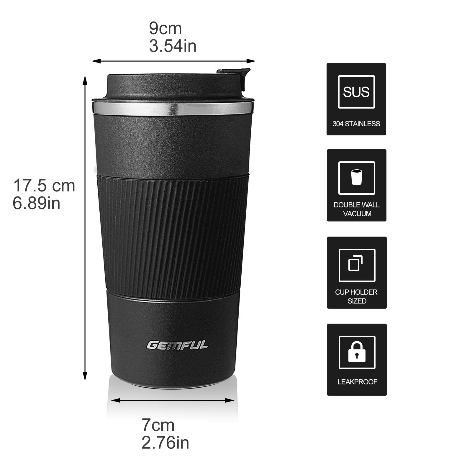 Gemful Travel Coffee Mug Insulated Tumbler Cups For Cold And Hot Drinks 17Oz