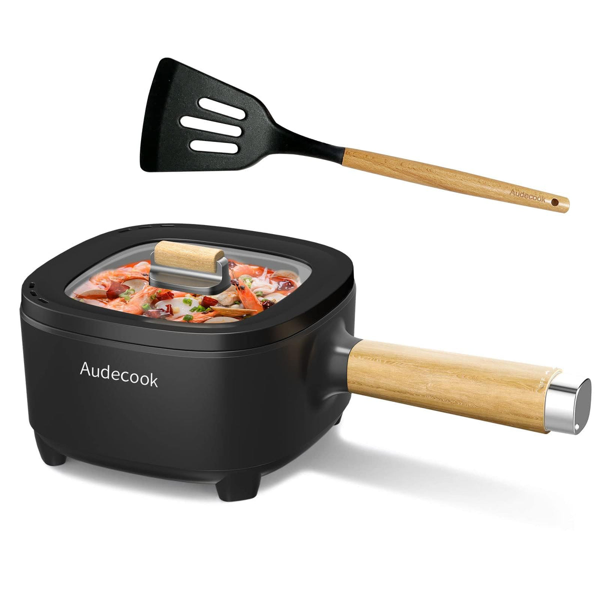 Audecook Hot Pot Electric 2L, Cermic Glaze Non-Stick Frying Pan 8 Inch, Portable Travel Cooker For Ramen/Steak/Fried Rice/Oatmea