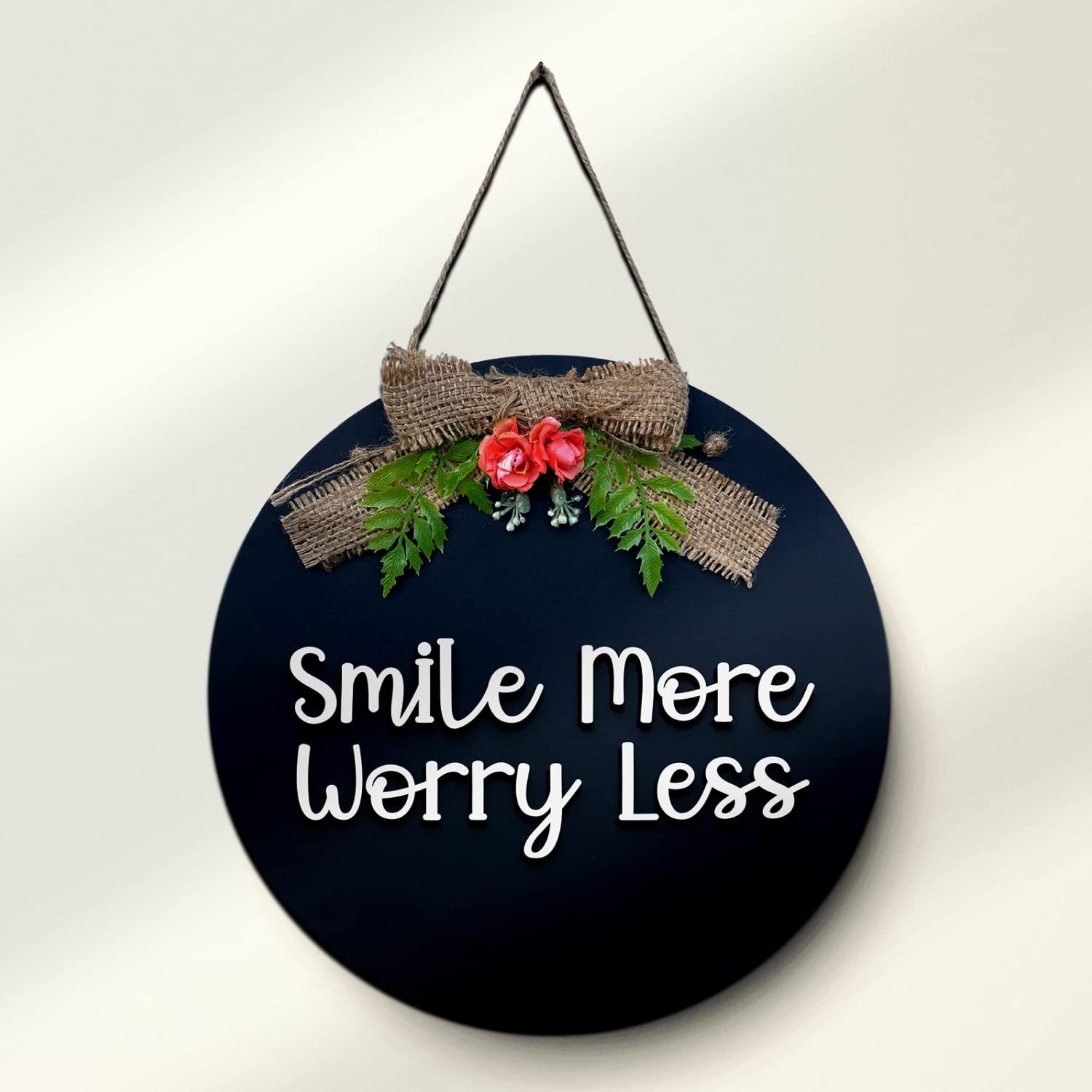 Chalk My Theme Smile More Worry Less Wooden Written Wall Hangings For Home Decoration And Gift