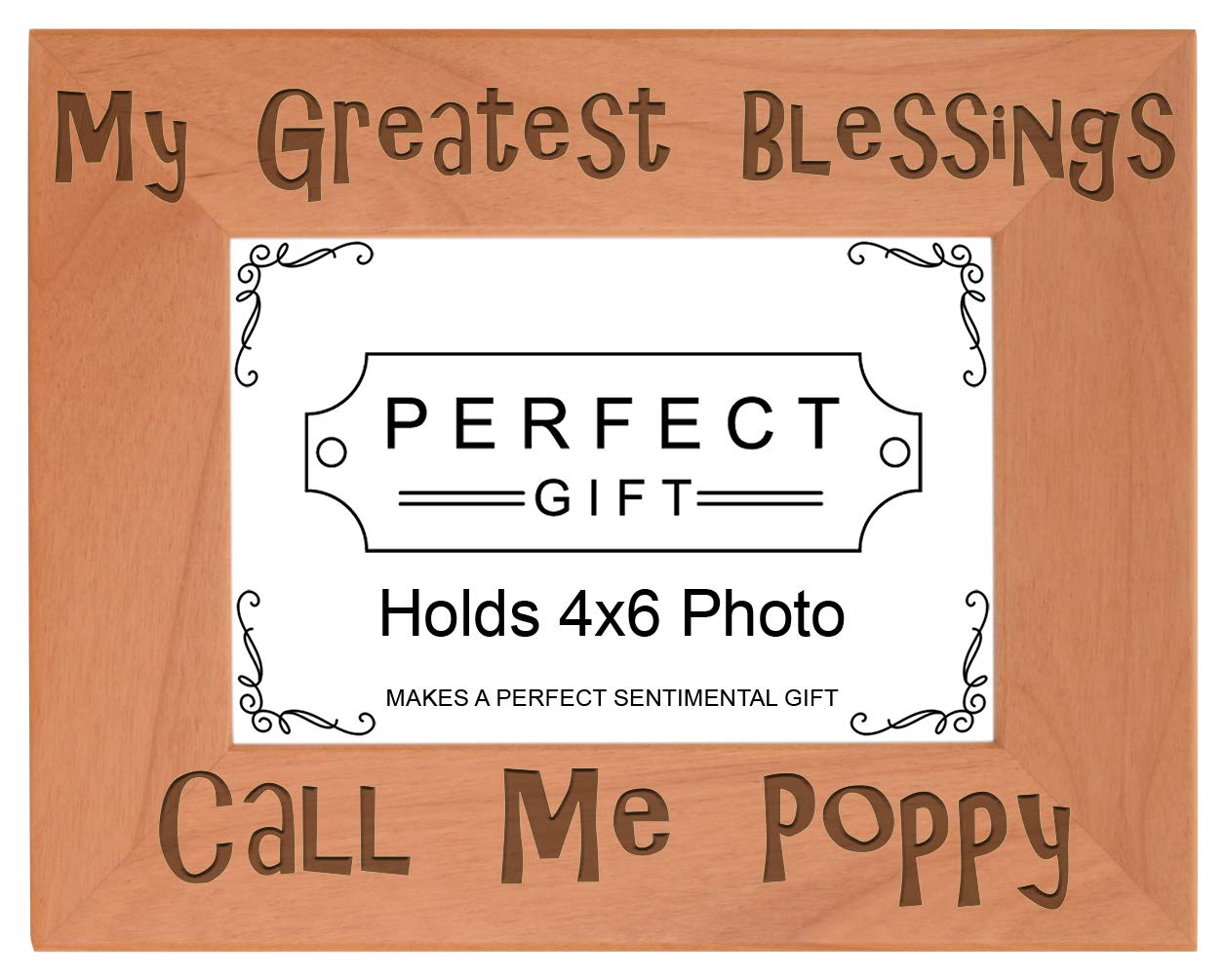 ThisWear Fathers Day Gift Blessings Call Me Poppy Natural Wood Engraved 4x6 Landscape Picture Frame Wood