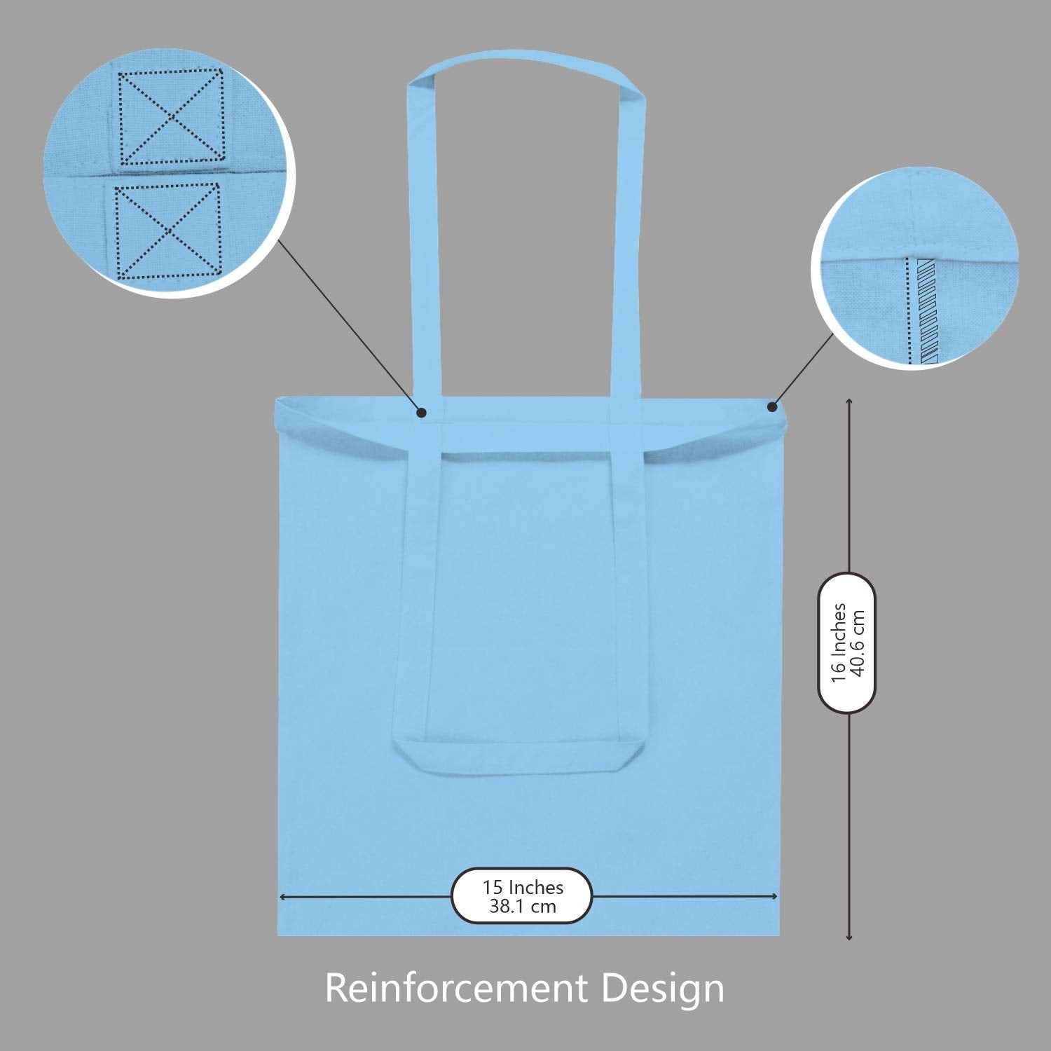 Topdesign 24-Pack Economical 16''X15'' Baby Blue Cotton Tote Bag, Lightweight Medium Reusable Grocery Shopping Cloth Bags, Suita