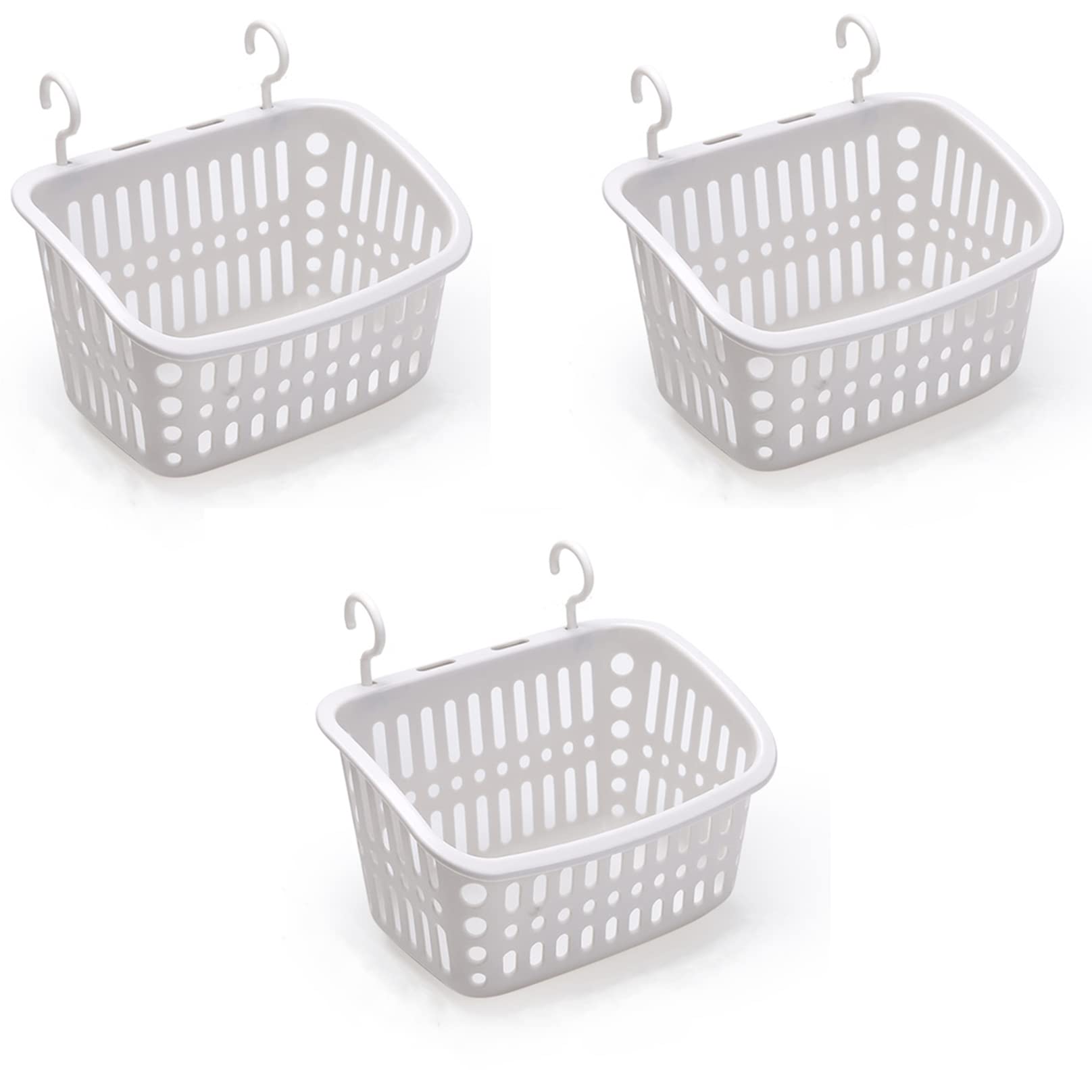 Doitxue 3PCS Plastic Hanging Baskets for Shower, Hanging Basket Organizer with Hooks, Rectangle 8.5Inches Small Hanging Storage 