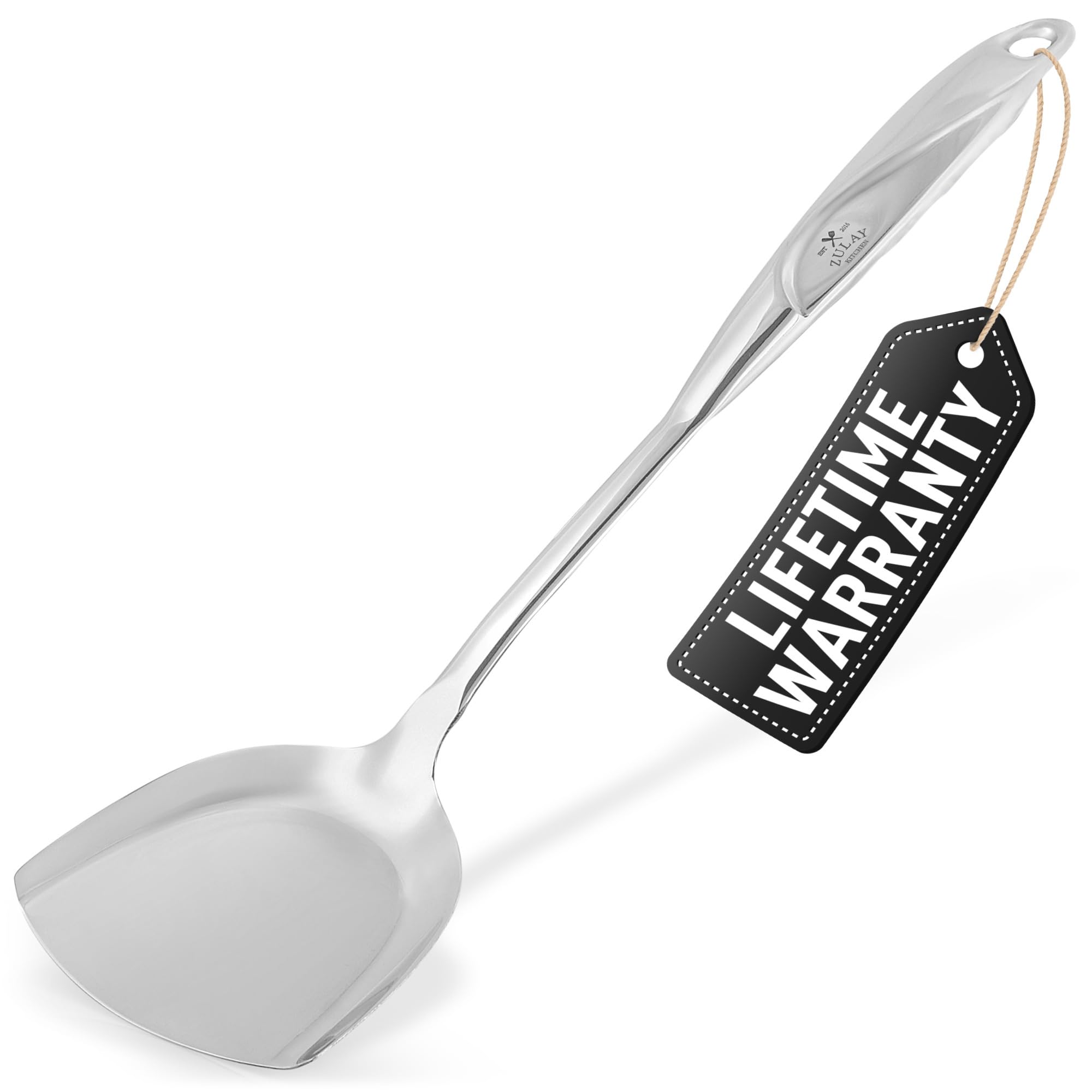 Zulay Kitchen Stainless Steel Metal Wok Spatula - Durable Wok Turner Spatula Shovel - Durable Utensil With Ergonomic, Easy To Us