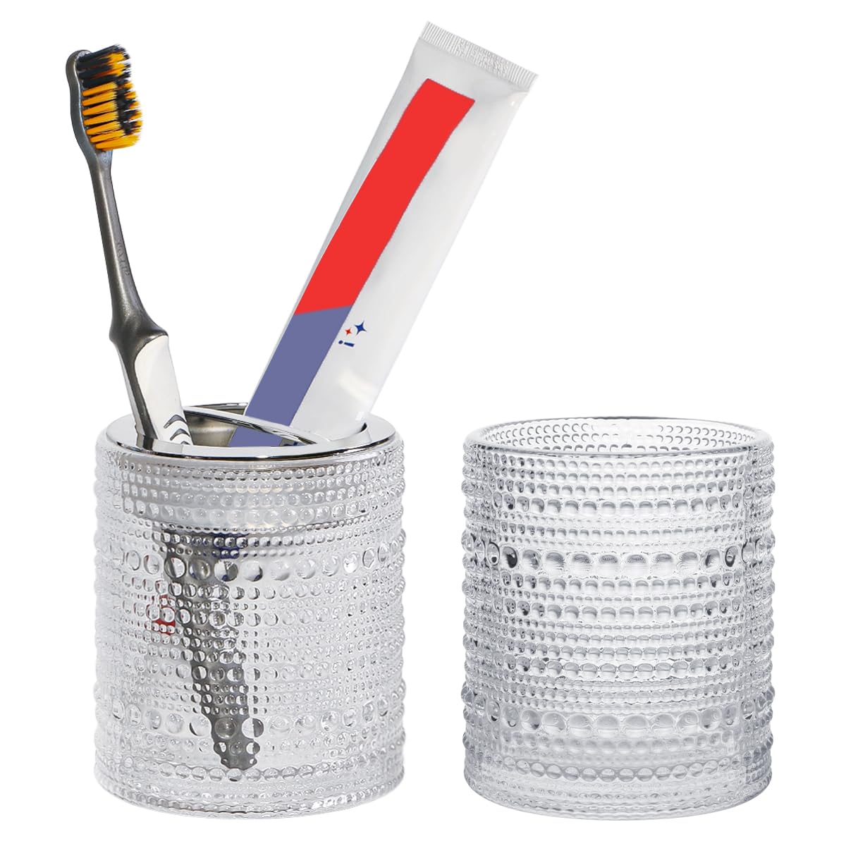 Tonxus Toothbrush Holders for Bathrooms, Clear Glass Toothbrush Holder, 10oz Bathroom Tumbler and Mouthwash Cup, Bathroom Storag