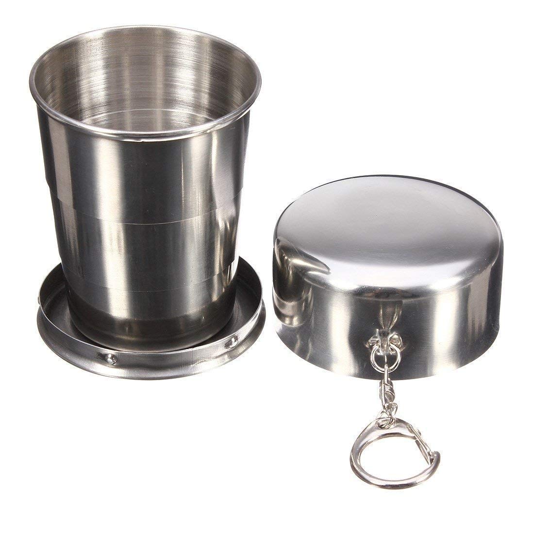 TUKLOZ Stainless Steel Portable Outdoor Travel Camping Folding Collapsible Cup Metal Telescopic Keychain Metal Cup Stackable Dri