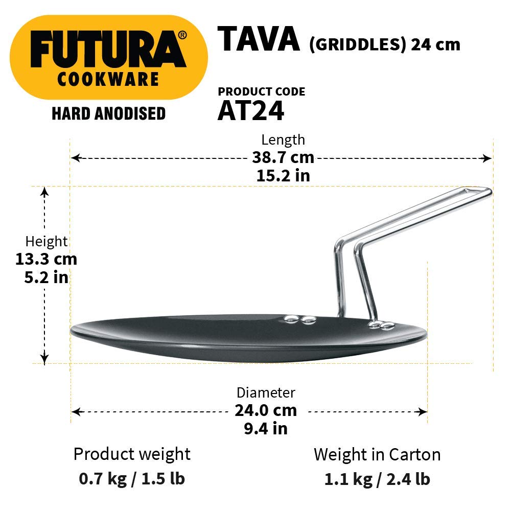 Hawkins Futura Hard Anodised Iron Tava (Black, Diameter 24 Cm, Thickness 4.88 Mm, At24)