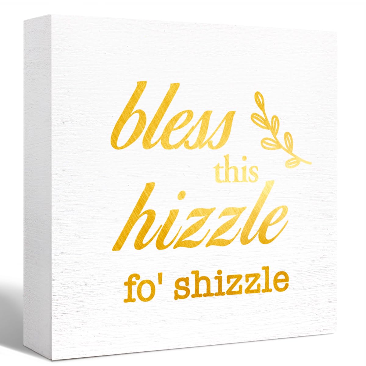 Black and Gold Bless This Hizzle for Shizzle Sign Wooden Block,Funny Humor Home Decor for Shelves,Farmhouse Home Desk Decor,Hous