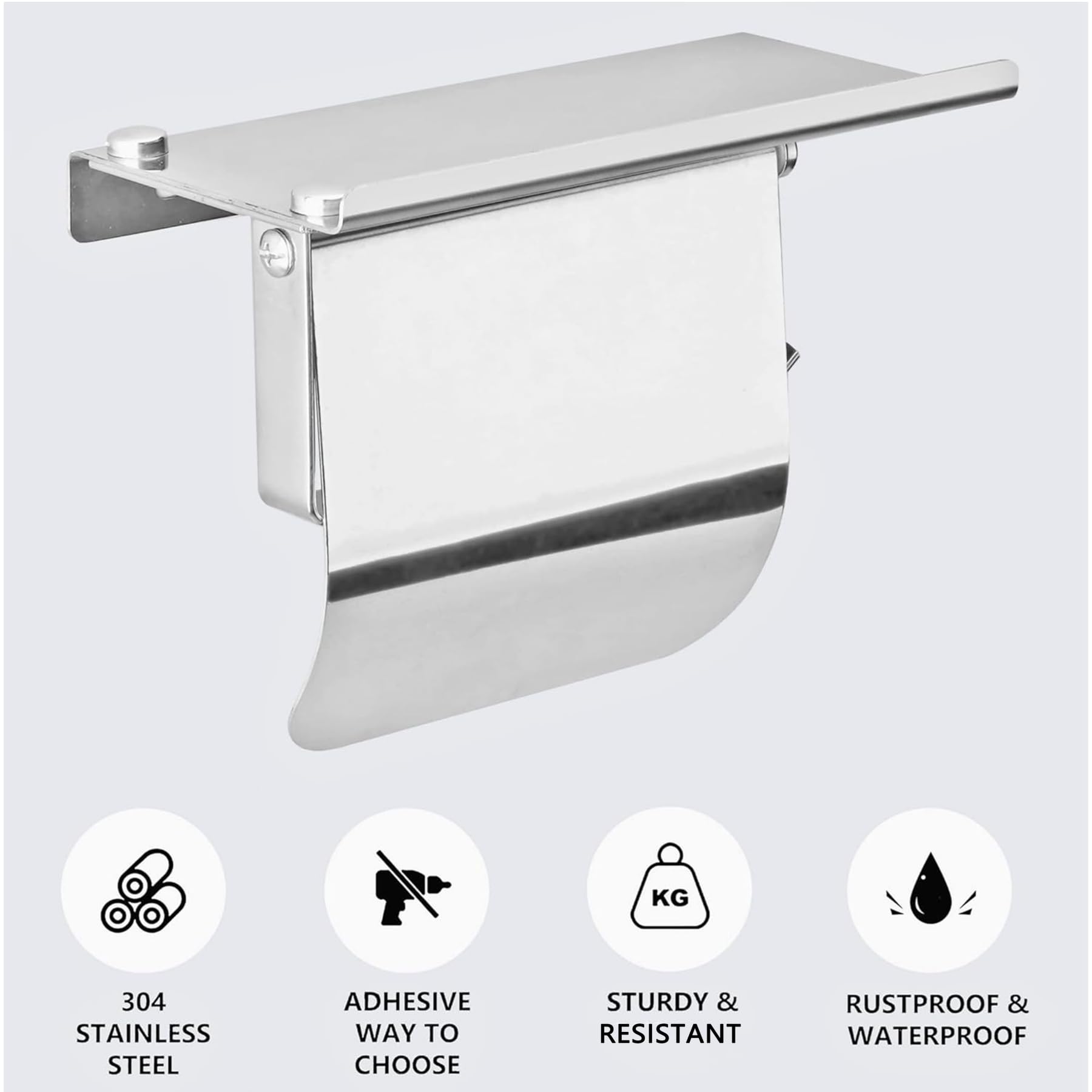 YEAVS Toilet Paper Holder with Phone Shelf and Waterproof Cover  SUS 304 Stainless Steel Tissue Roll Storage Rack (Polished Chrome)