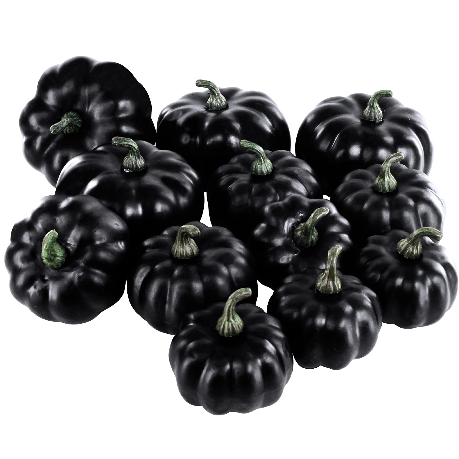 BESTTOYHOME 12 Pcs Assorted Small Artificial Black Pumpkins Halloween Foam Pumpkins Decorative Pumpkins for Rustic Farmhouse Fal