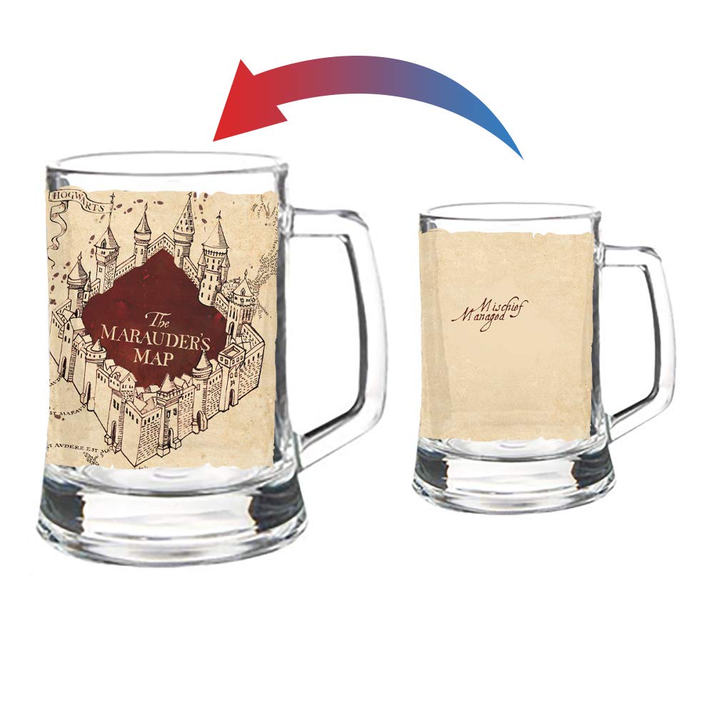 Harry Potter - Marauderas Map - Mischief Managed Quote - 16 Oz Pint Size Glass Morphing Mugs Color Changing Clue Mug - Full Imag