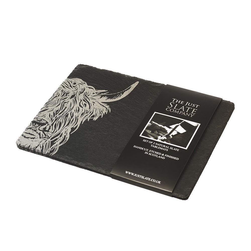 Just Slate Highland Cow Place Mats (X2), Black, 11Cm X 11Cm