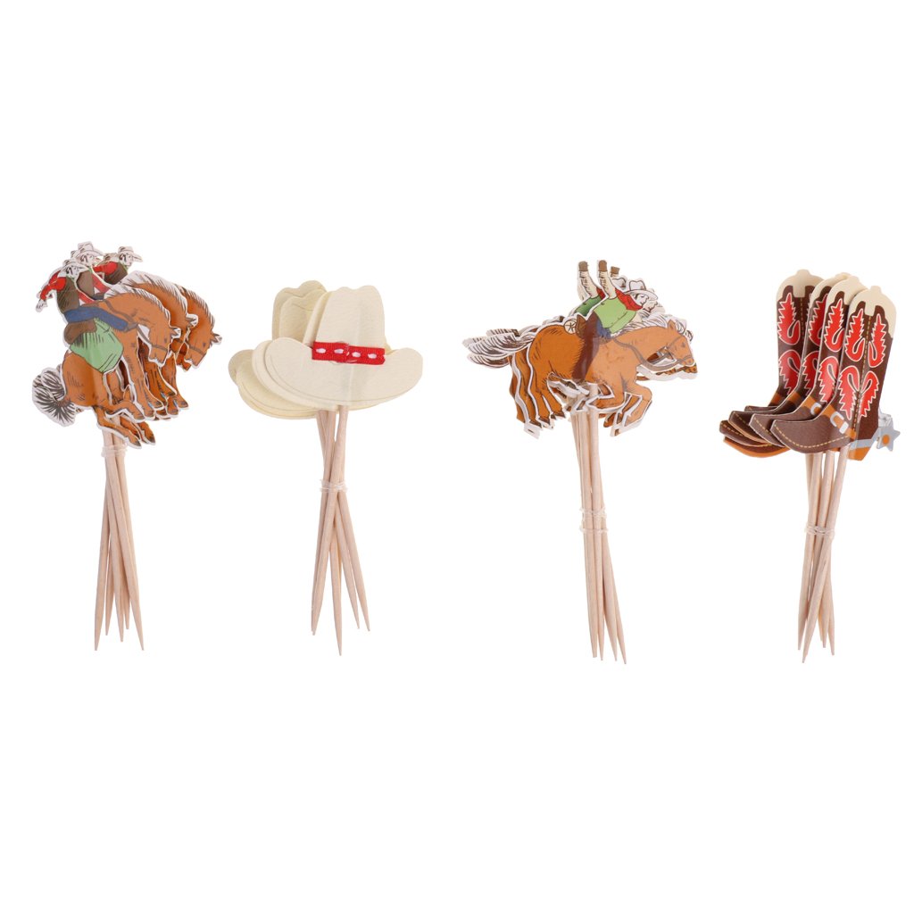 Imagitek 48 Pack Western Cowboy Cupcake Toppers Picks Cake Decorations For Birthday Party, Baby Shower
