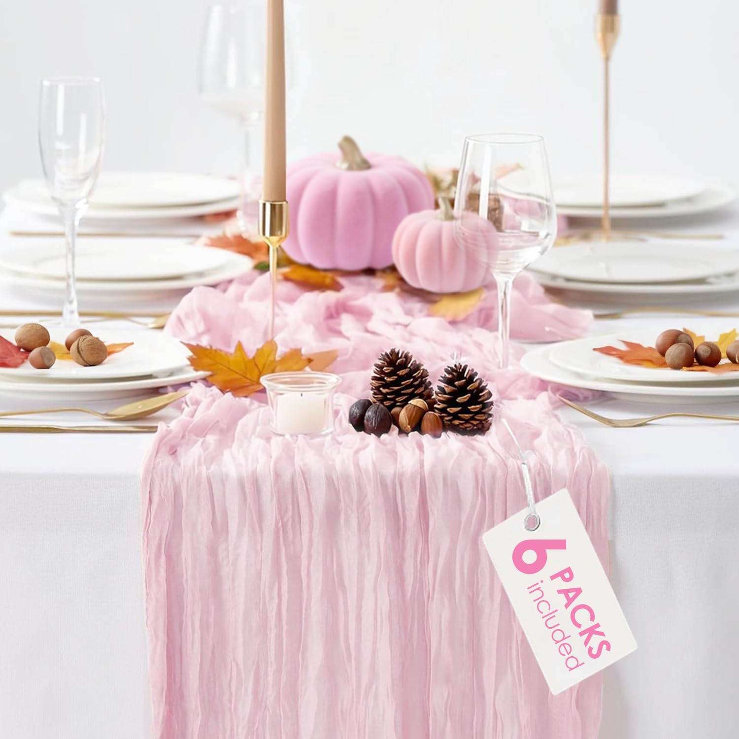6 Pack Light Pink Table Runner Cheese Cloth Rustic Sheer Gauze Cheesecloth Table Runner 120 Inch 10 FT for Wedding Baby Shower B