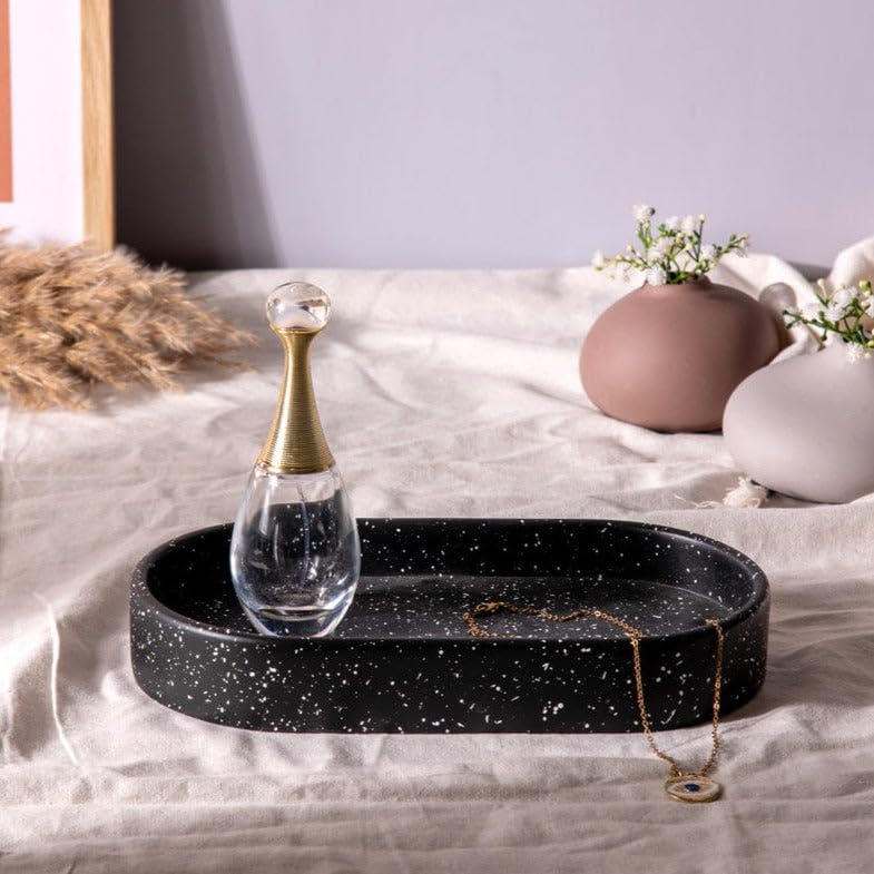 Esq Living Concrete Oval Valet Tray For Home Decor| Decorative Tray Organiser | Desk Organizer For Office, Bedroom, Living Room 