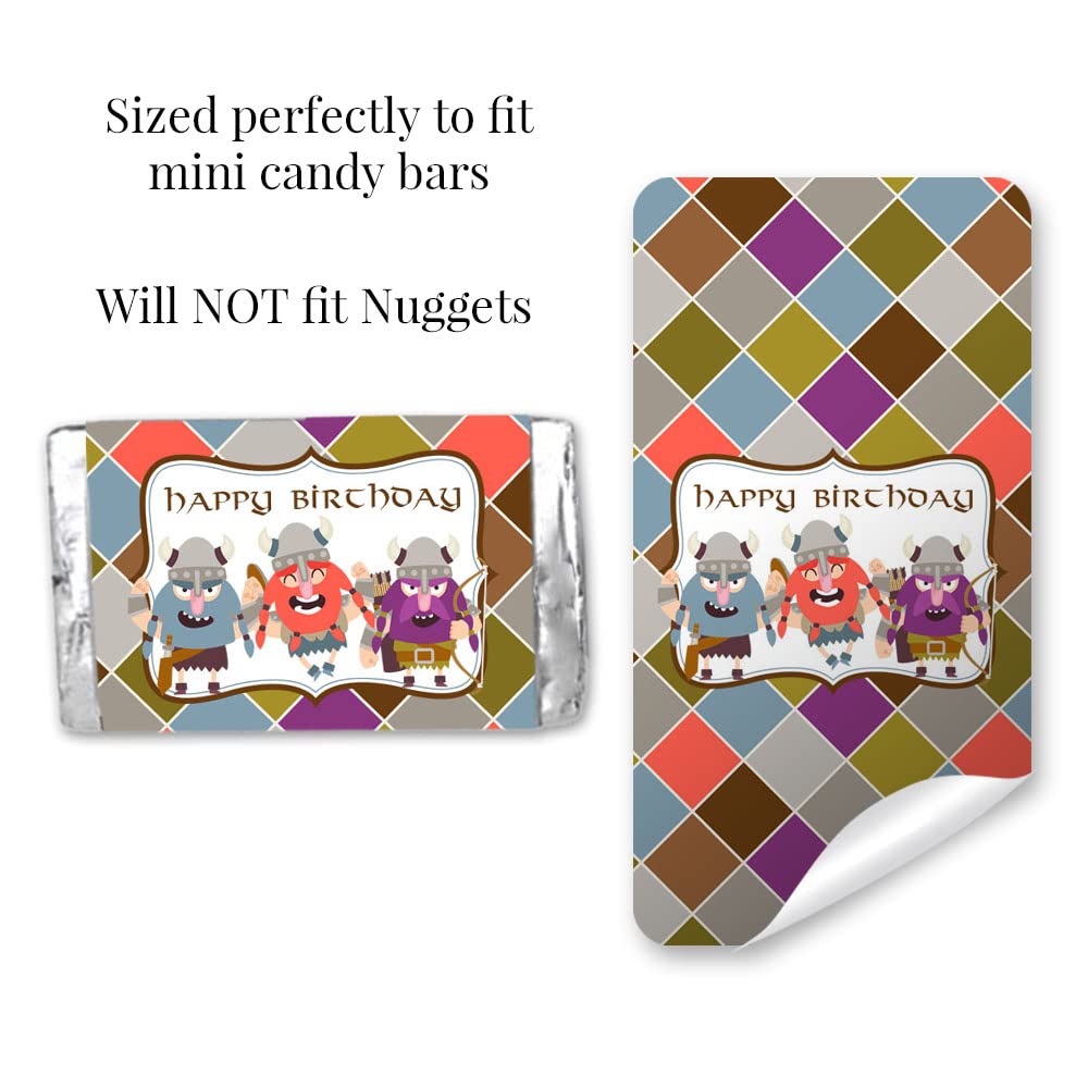 Amanda Creation Calling All Vikings Viking Themed Birthday Party Mini Chocolate Candy Bar Sticker Wrappers, 45 1.4'' X 2.6'' Wra