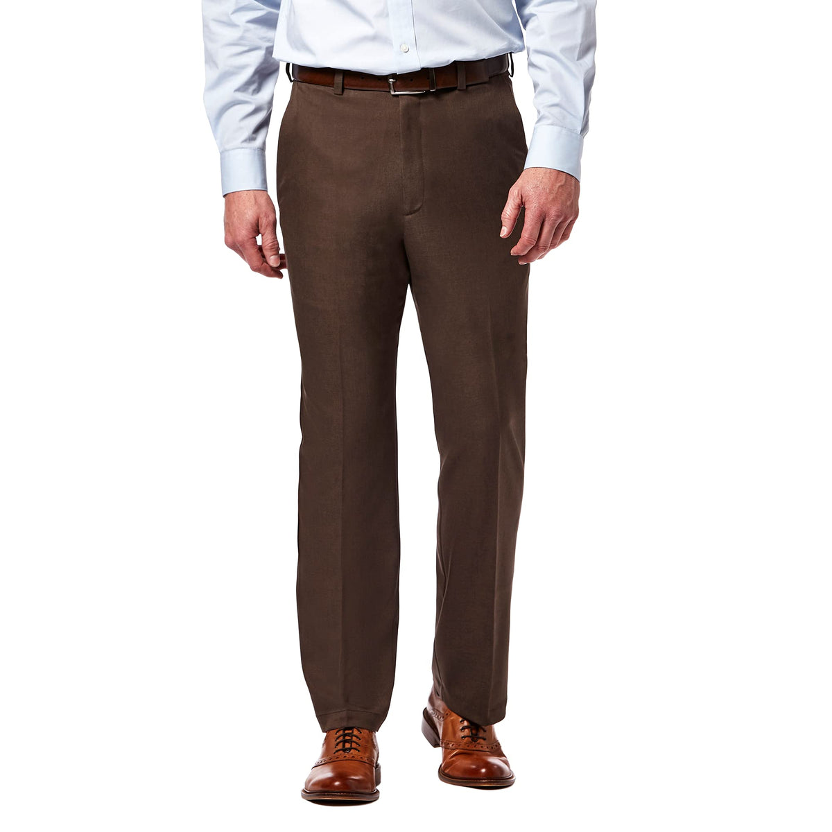 Haggar Mens Cool 18 Pro Classic Fit Flat Front Pant - Regular And Big  Tall Sizes, Brown Heather, 34W X 29L