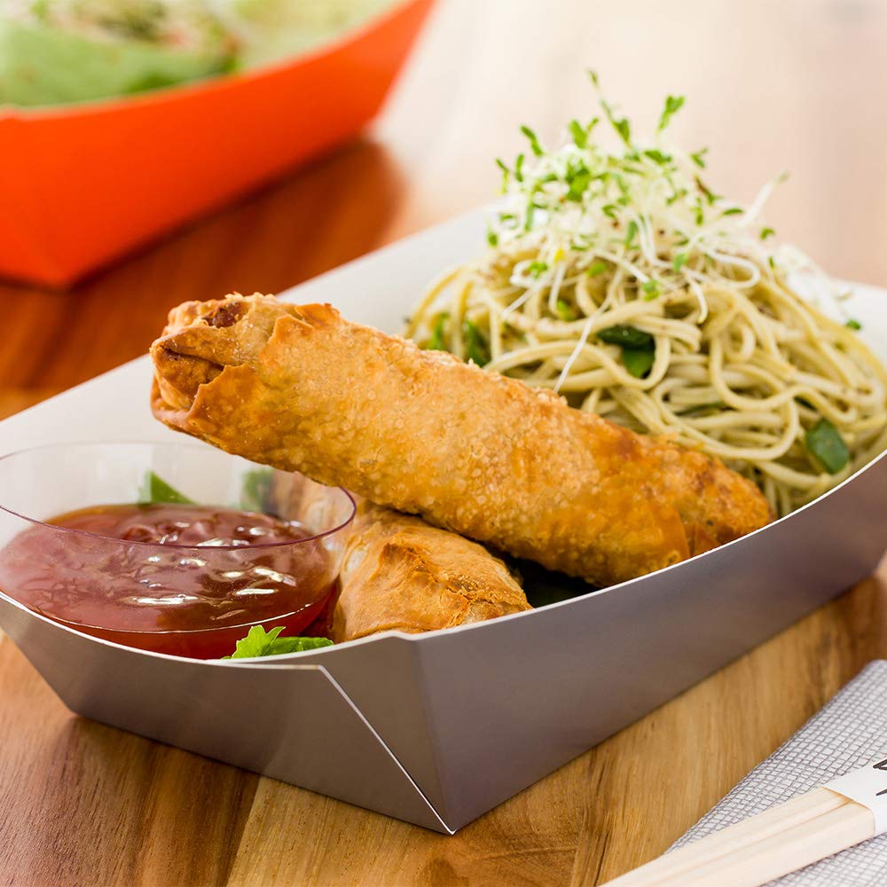 Restaurantware Bio Tek 1 Pound Food Boats 50 Disposable Paper Food Trays - Heavy-Duty Greaseproof Gray Paper Food Boats For Snac