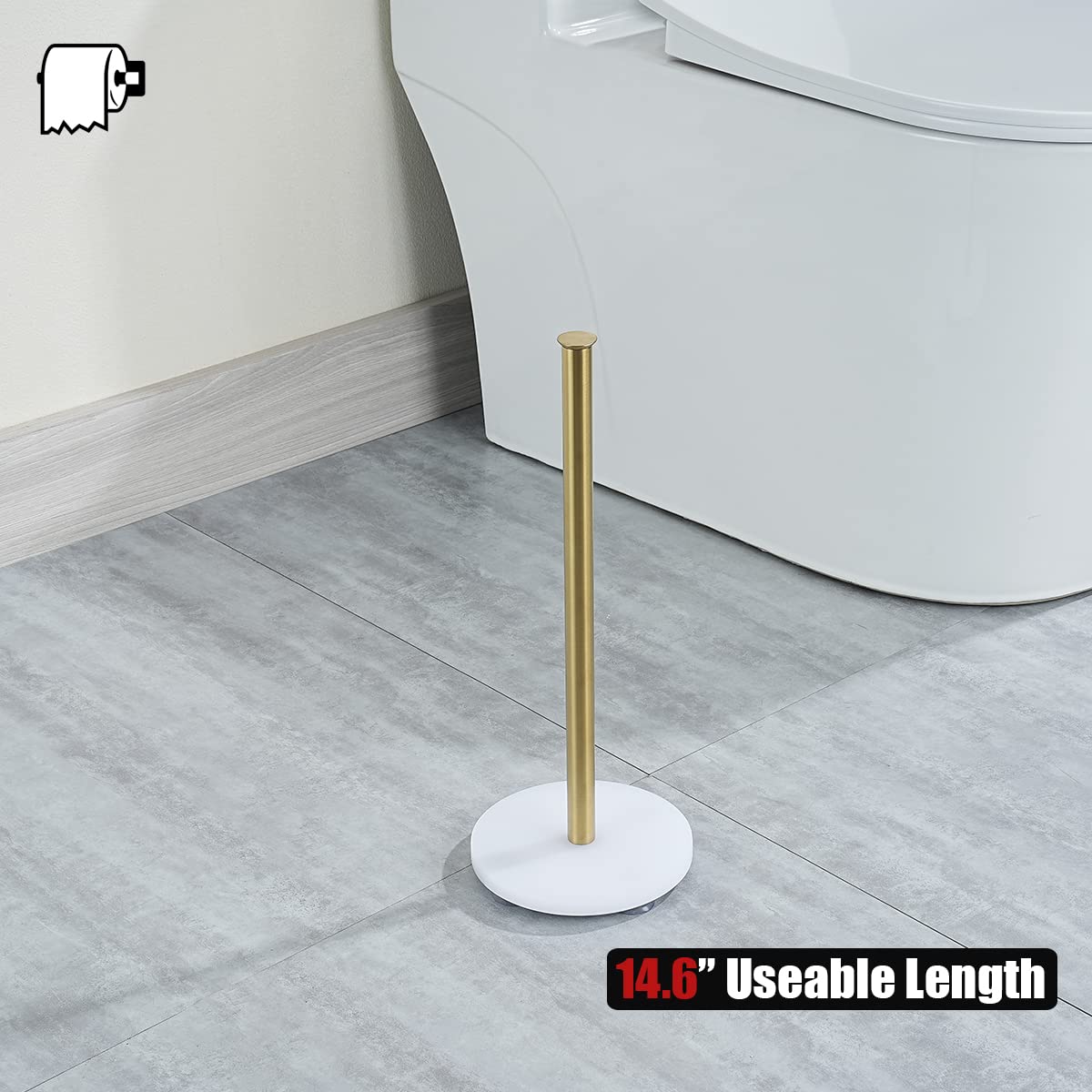 Jqk Toilet Paper Storage Stand White Gold, 304 Stainless Steel Tissue Reserve Holder Dispenser For Bathroom, Brushed Gold, Tps18