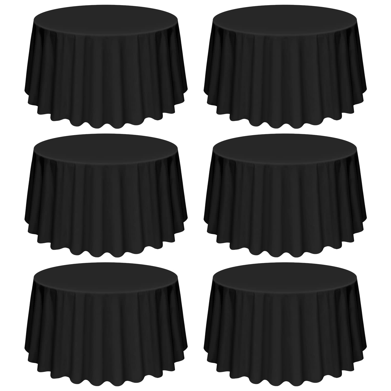 Pesonlook 6 Pack Black Round Tablecloth 120 Inch, Premium Round Table Cloth Washable Polyester Table Cover Stain And Wrinkle Res
