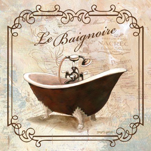 Classic French Clawfoot Bathtub And Pedestal Sink Salle De Bain And Le Baignoire By Gregory Gorham- 2-12X12'' Unframed Paper Pos