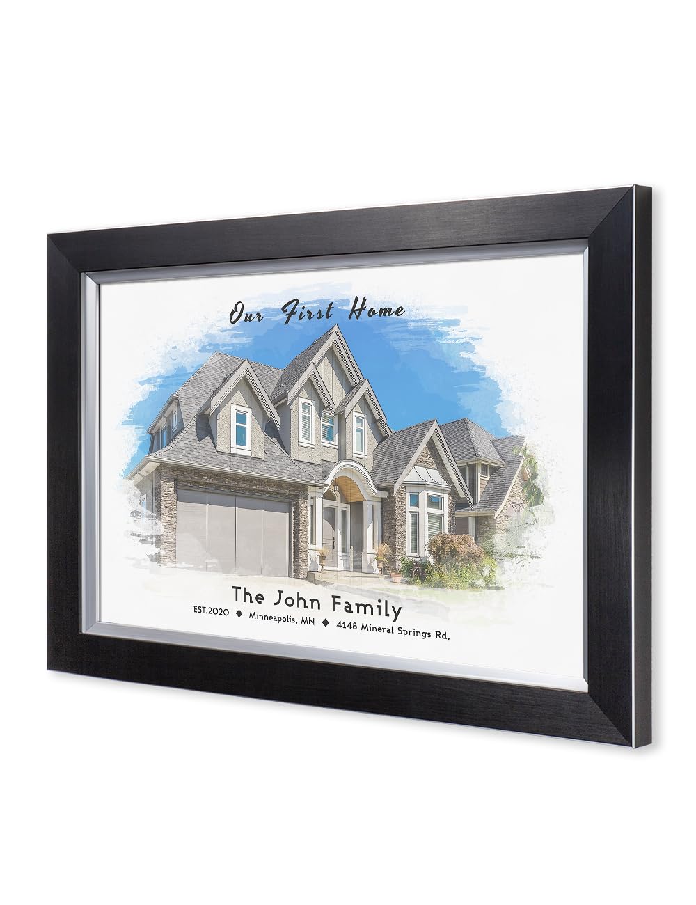 Ipic - Custom Watercolor House Portrait.Personalized Artwork With Names And Date On, Customized Gift For Anniversary,Wedding,Bir