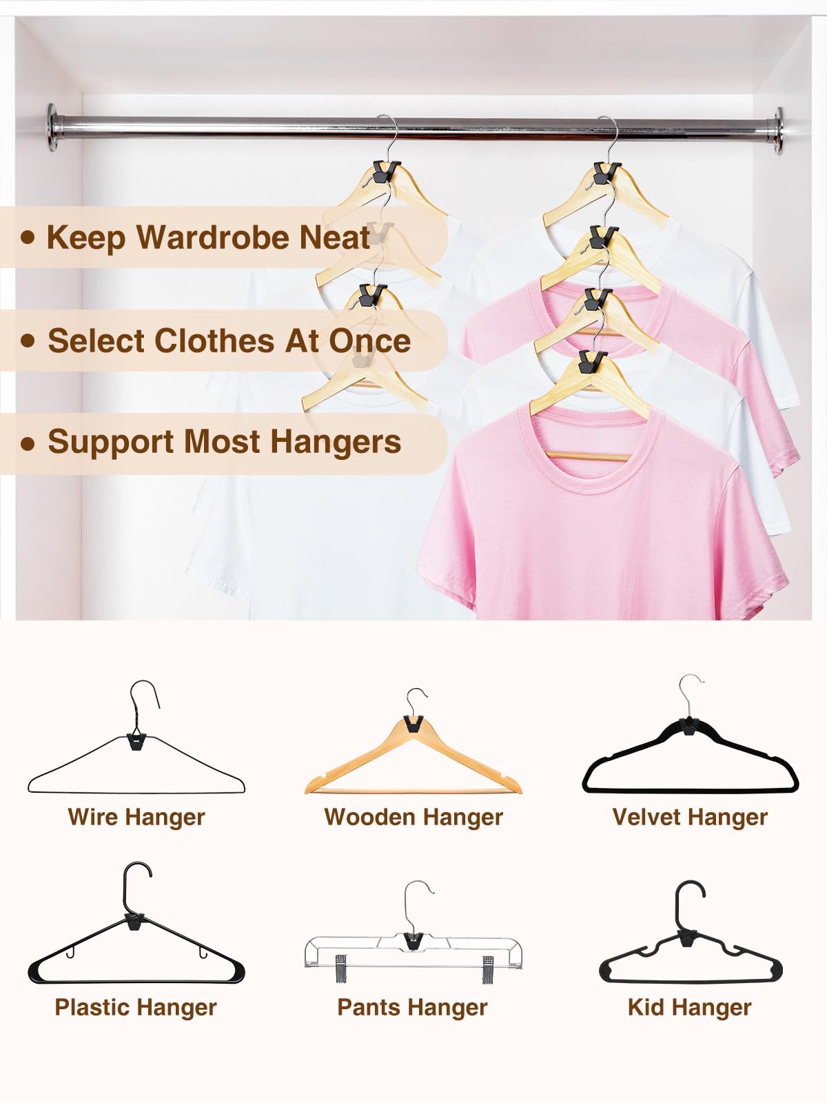 Smartor Clothes Hanger Connector Hooks 120 Pack, Closet Storage And Organization As Hangers Space Saving, Hanger Add On Hook As
