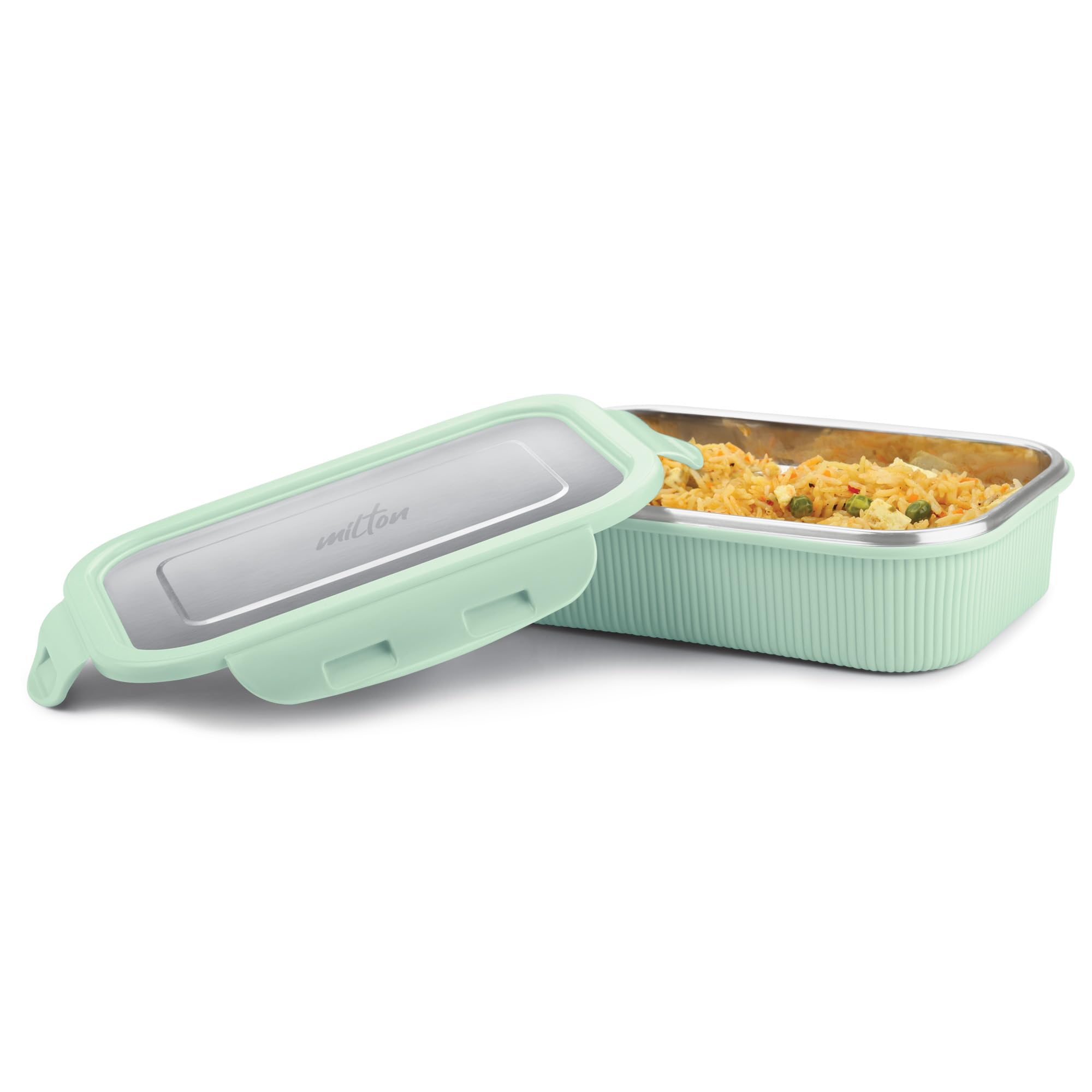 Milton Cool Touch Rectangular 800 Stainless Steel Container, 780 Ml, Aqua Green | Microwave Safe | Food Grade | Bpa Free | Refri