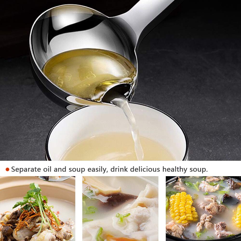 Hvanam Stainless Steel Oil Separator Soup Ladle Gravy Food Fat Separator Skimmer Spoon Grease Strainer Separater Hot Pot Oil Fil