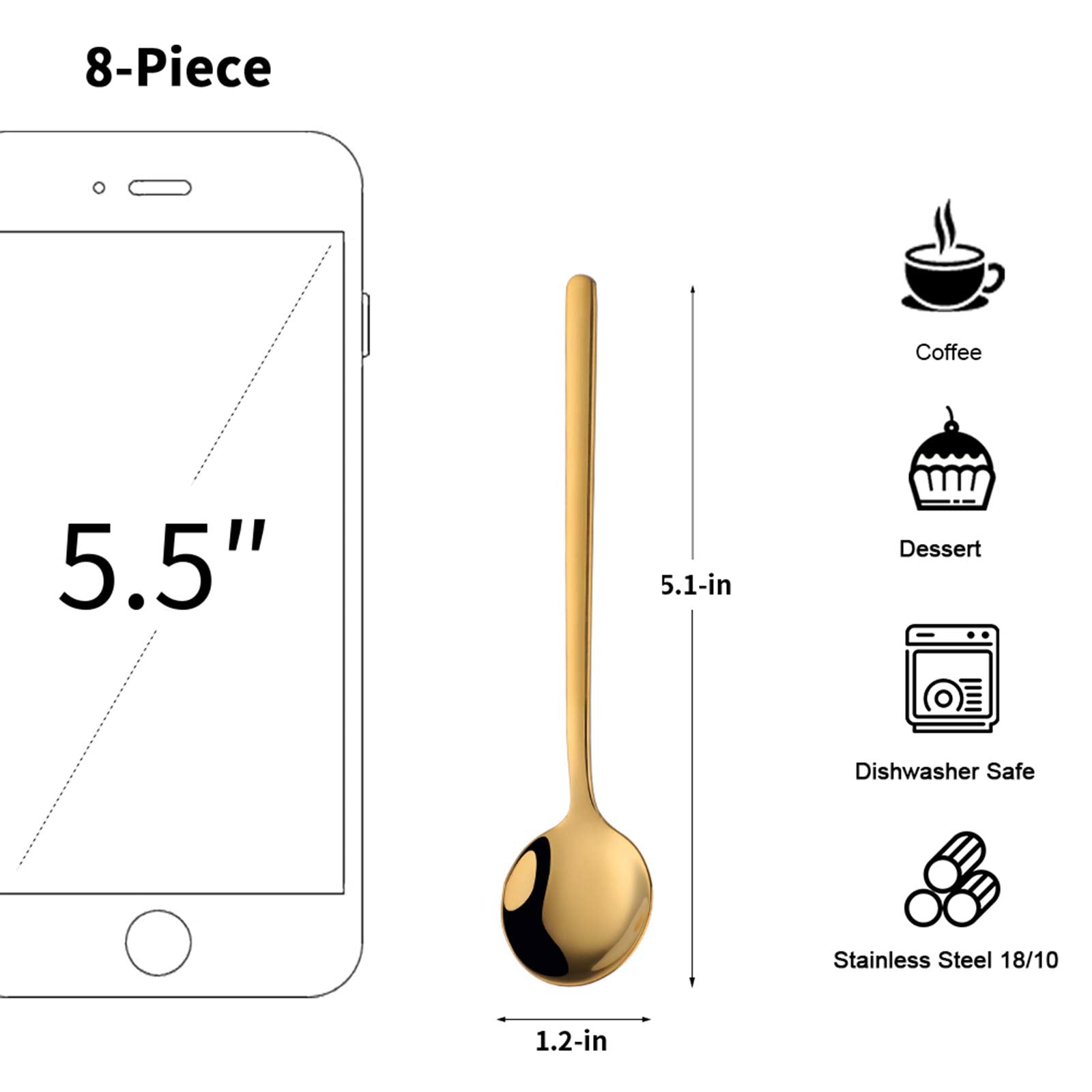 Espresso Spoons Set Of 8, Poylim Cute Small Coffee Spoons, 18/10 Stainless Steel Gold Demitasse Spoons For Tea, Dessert, Appetiz
