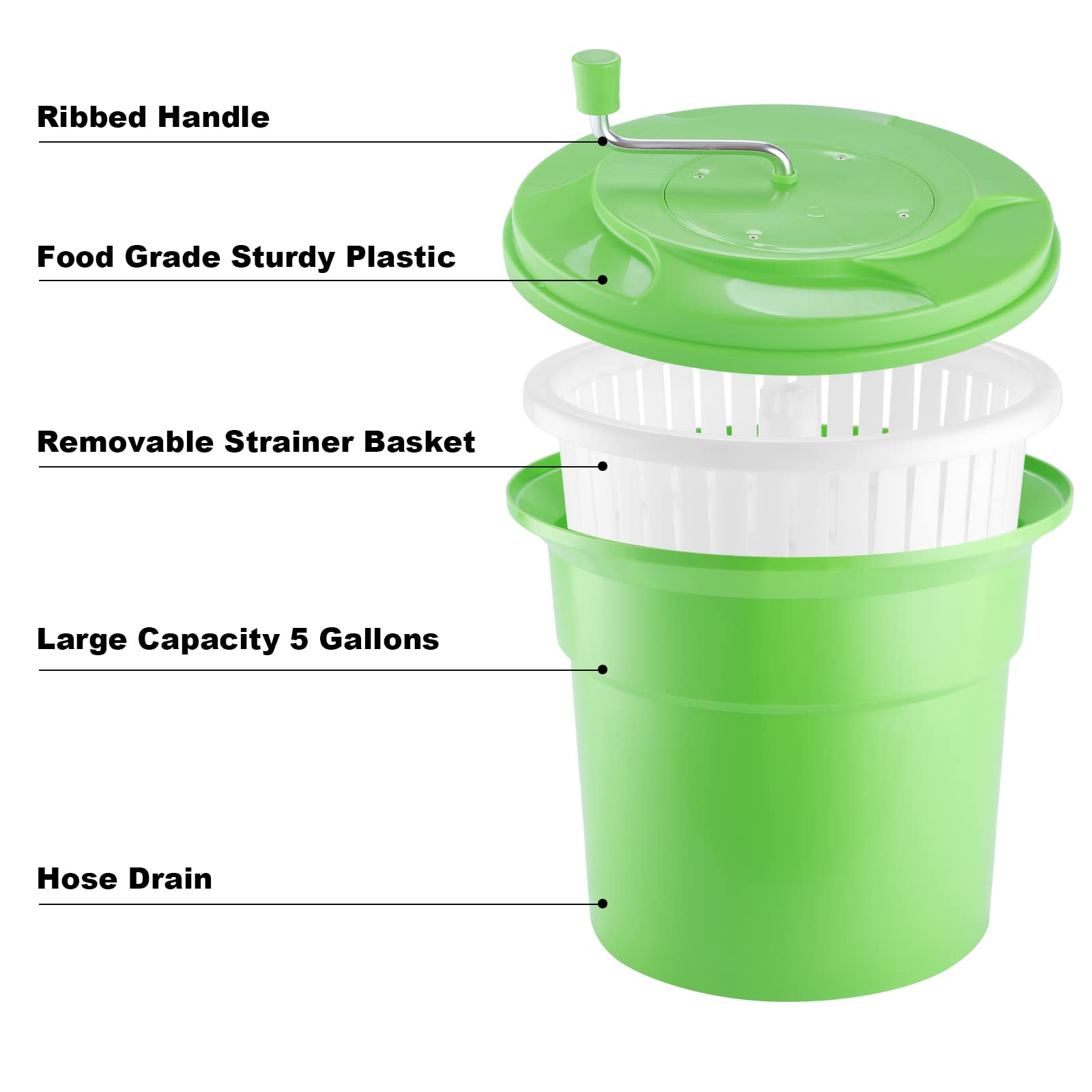 Wutfly 5 Gallon Large Commercial Manual Salad Spinner/Dryer