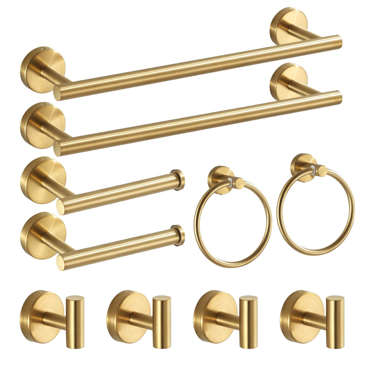 Bathroom Hardware Set Brushed Gold, 10Pcs Towel Bar Set Including 2Pcs16 Inch Towel Bars, Toilet Paper Holders, Towel Rings And