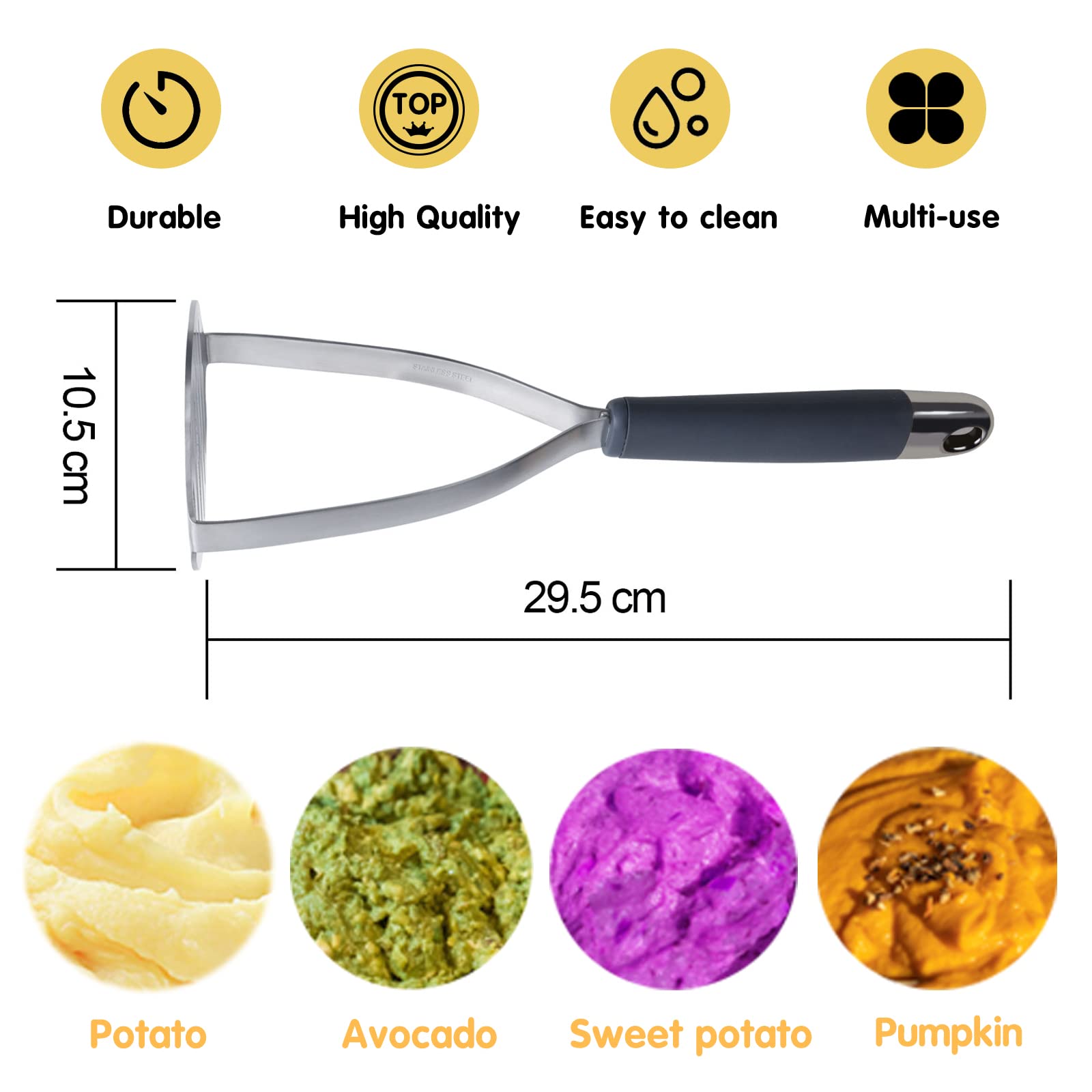 Byvov Potato Masher Ricer, Stainless Steel Masher Ricer Masher With Non Slip Handle For Baby Food, Fruit, Vegetables