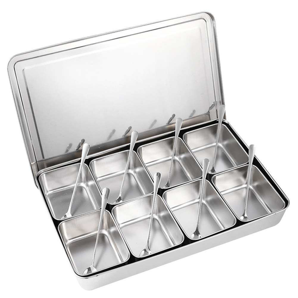 Seasoning Container Set Condiment Jars 8 Grids Stainless Steel Spice Salt Sugar Storage Organizers Box Kitchen Utensils