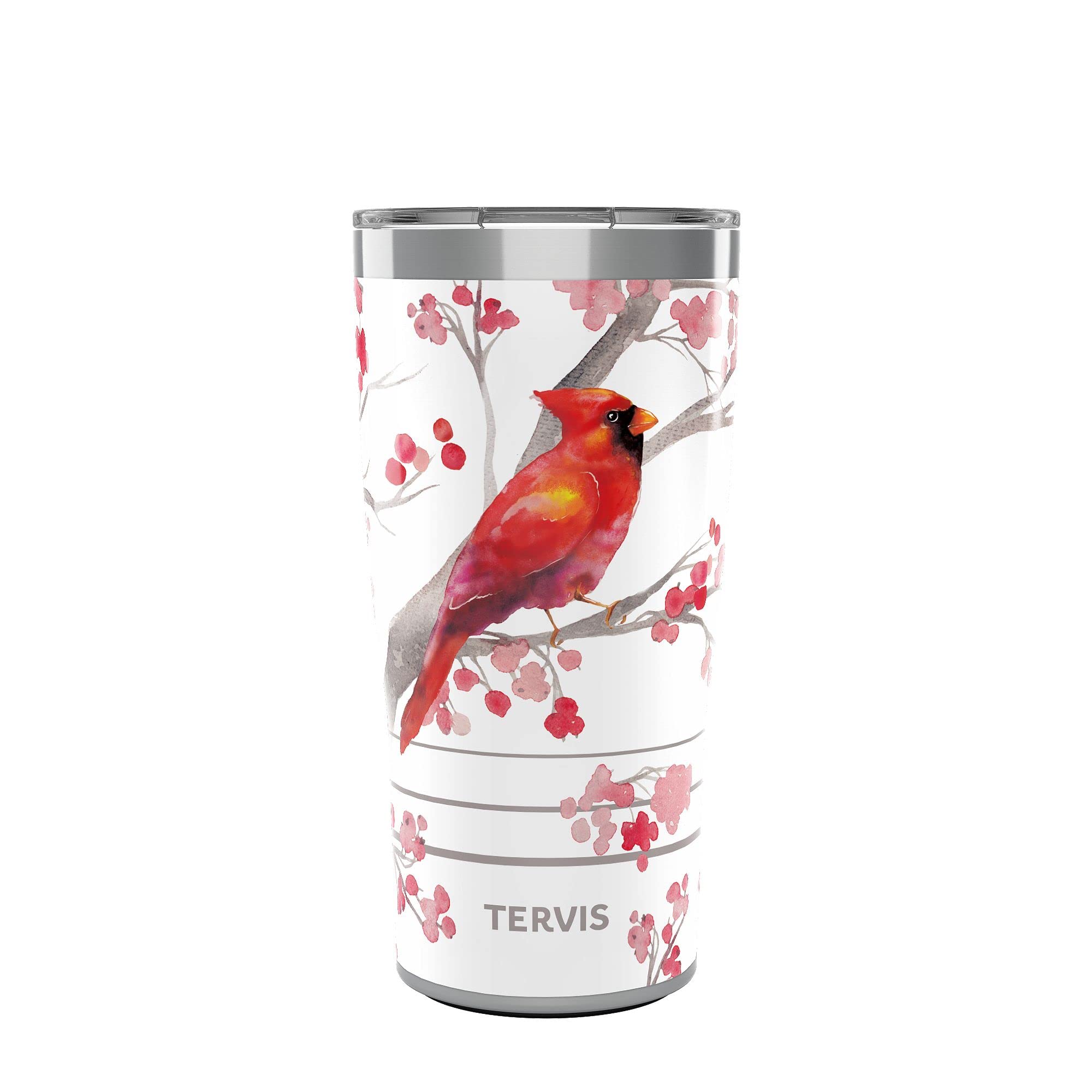 Tervis Traveler Christmas Holiday Cardinal and Berry Branches Triple Insulated Tumbler Travel Cup Keeps Drinks Cold & Hot, 20oz,