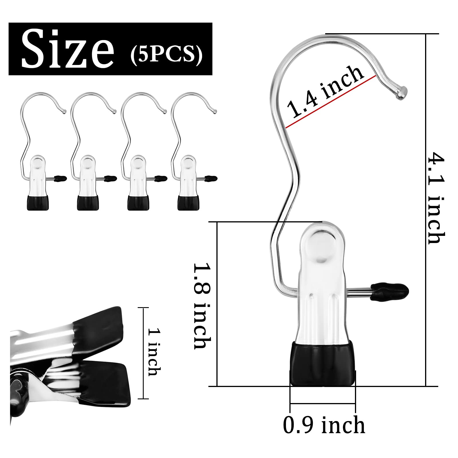 Funincrea Laundry Hooks Clip, 5 Pcs Stainless Steel Anti-Slip Boot Laundry Hanger Clips Portable Heavy Duty Multi-Functional Sin