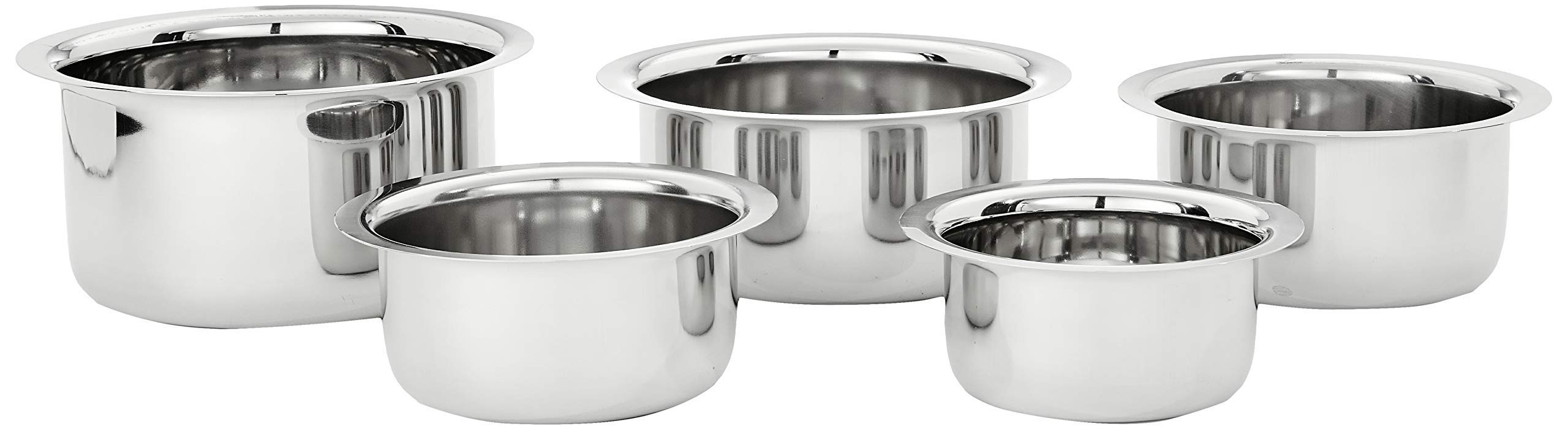 Amazon Brand - Solimo Tope Set Of 5 | Stainless Steel | 420 Ml, 550 Ml, 840 Ml, 1150 Ml & 1550 Ml | Induction And Gas Compatible